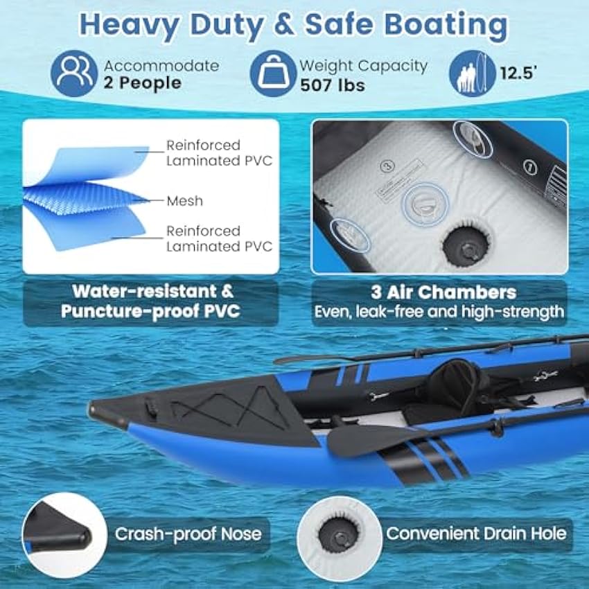 S AFSTAR Inflatable Kayak.2 Person Canoe with 507 lbs Capac