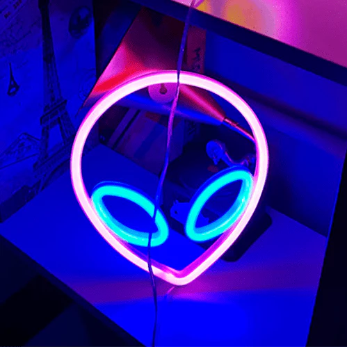 Alien Neon LED Lampe Blå Øjne