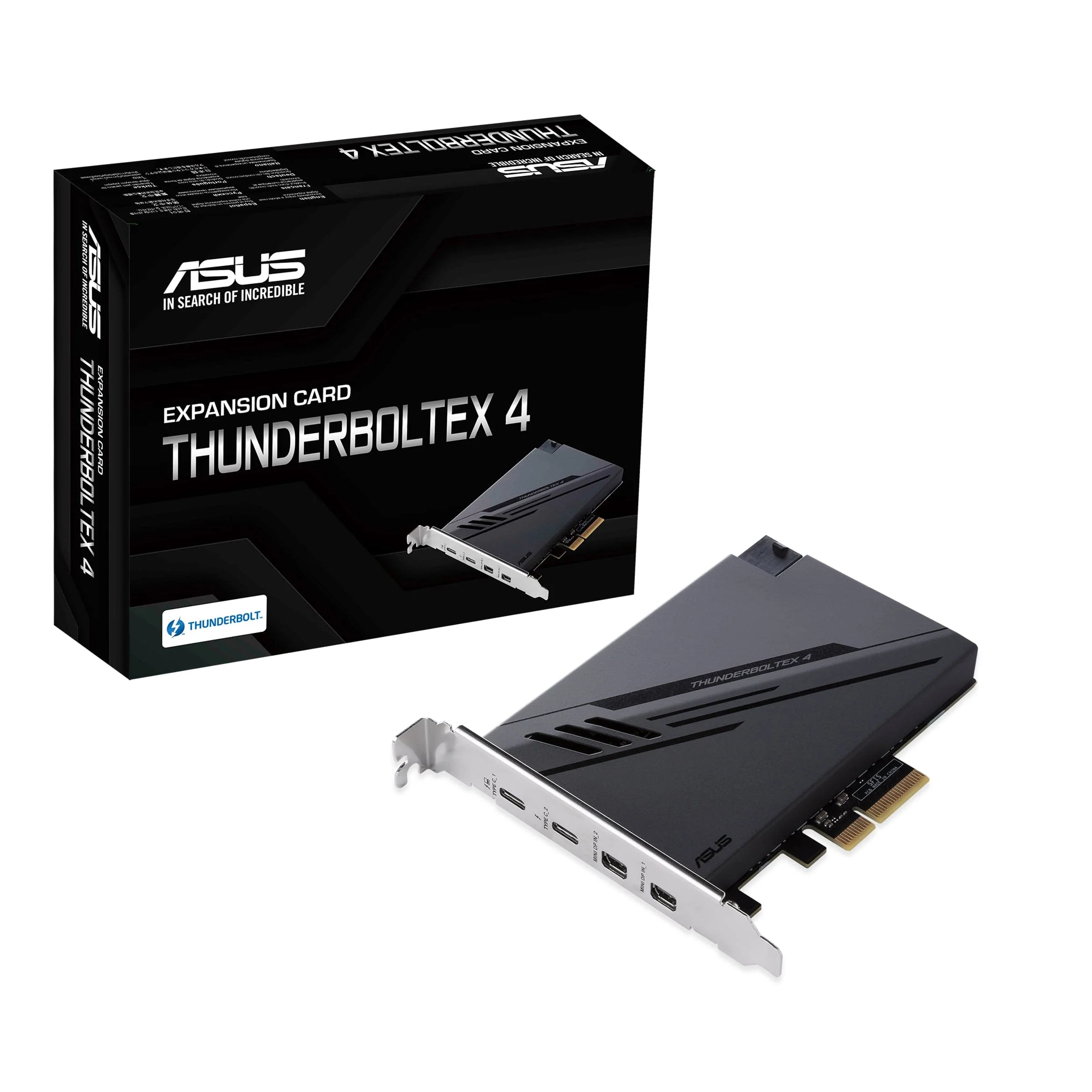ASUS ThunderboltEX 4 PCIe-Erweiterungskarte– 2 x Thunderbolt 4 (USB-C. 40 Gbit/s. 100 W QC). 2 x miniDP