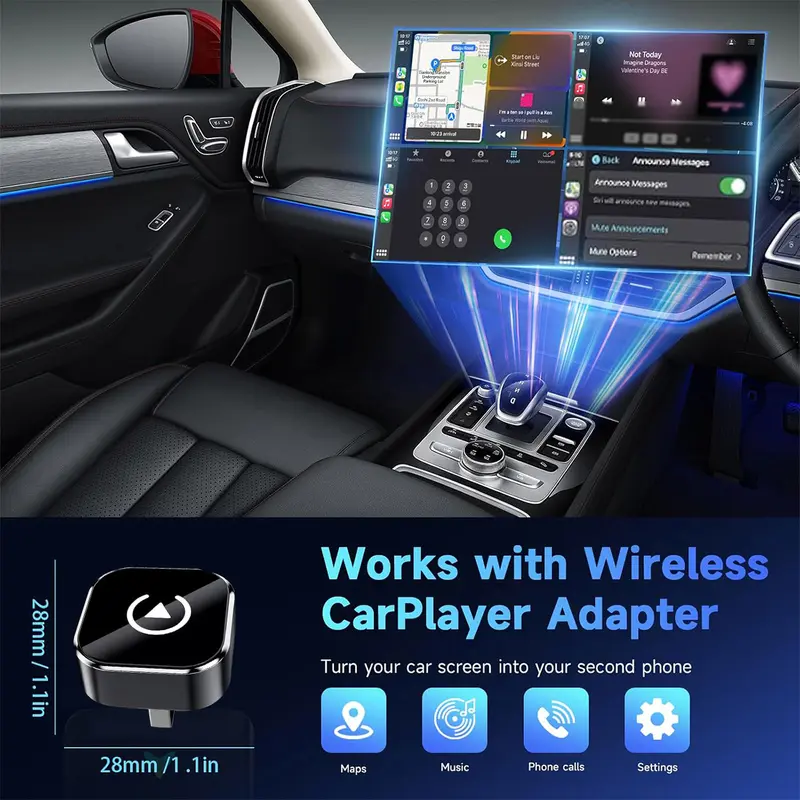 2026 Adaptador inal谩mbrico carplay para iPhone / Android - Conexi贸n r谩pida.sin latencia.adaptador inal谩mbrico de llamada manos libres Cargador electr贸nico carplay dongle - Online Shop