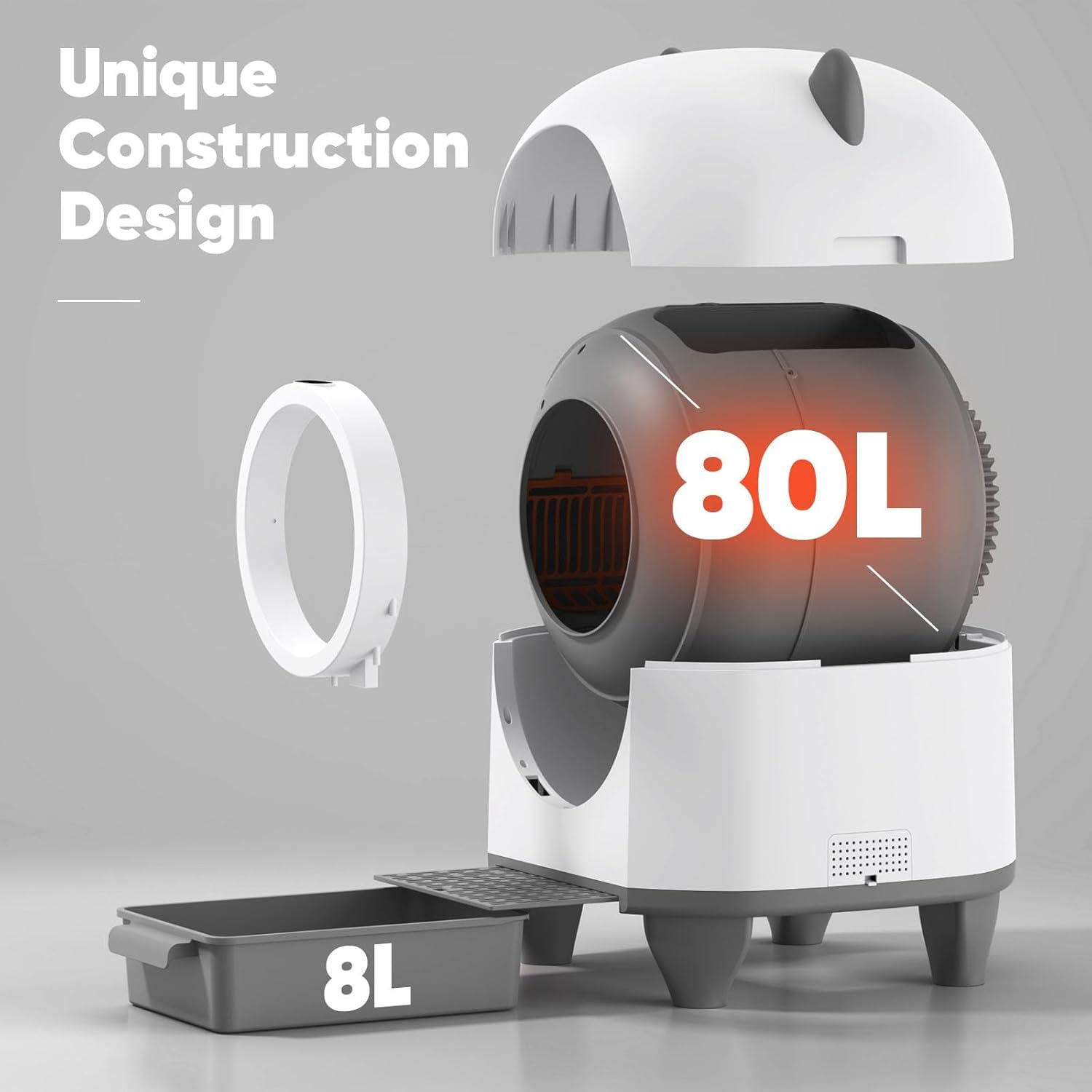 Self Cleaning Cat Litter Box - 80L Large Automatic Litter Box, Multi cat can use, 1 Roll Garbage Bags, App Control, Automatic Cat Litter Box Self Cleaning, aWhite