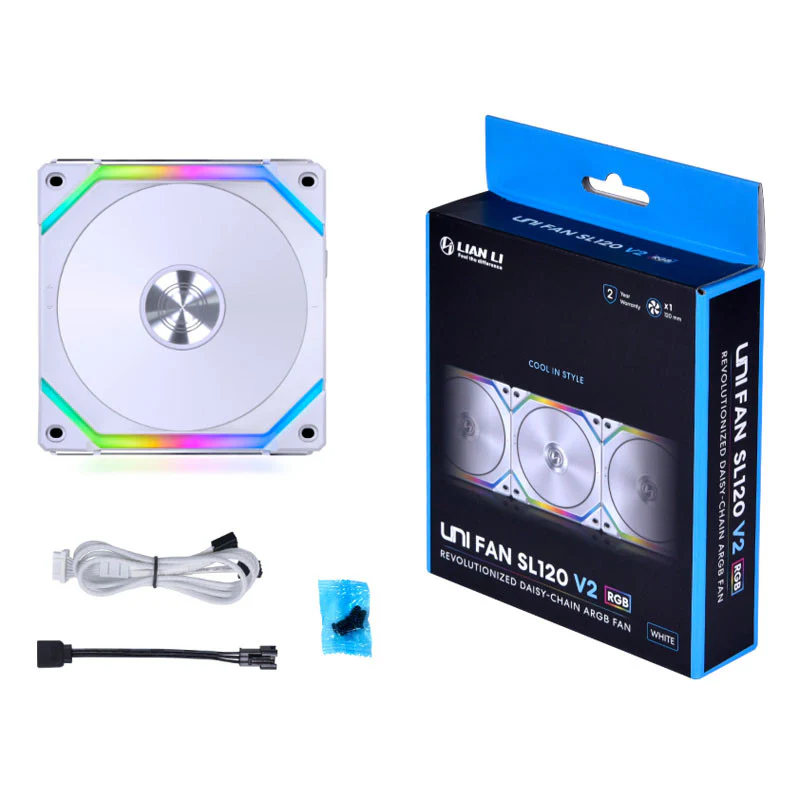 Lian Li UNI FAN SL V2 120 RGB-PWM-Lüfter. Weiß – 120 mm. 28 mm Rahmen
