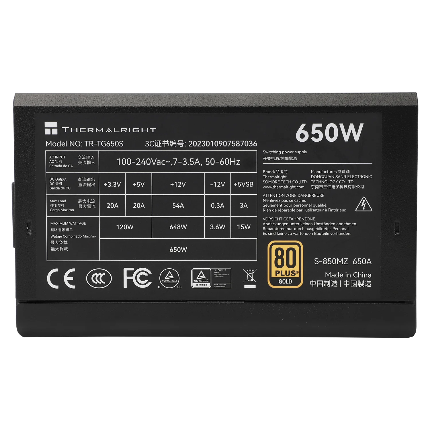 Thermalright TR-TG 650S Black - PSU. 80+ Gold. 650W non-modular