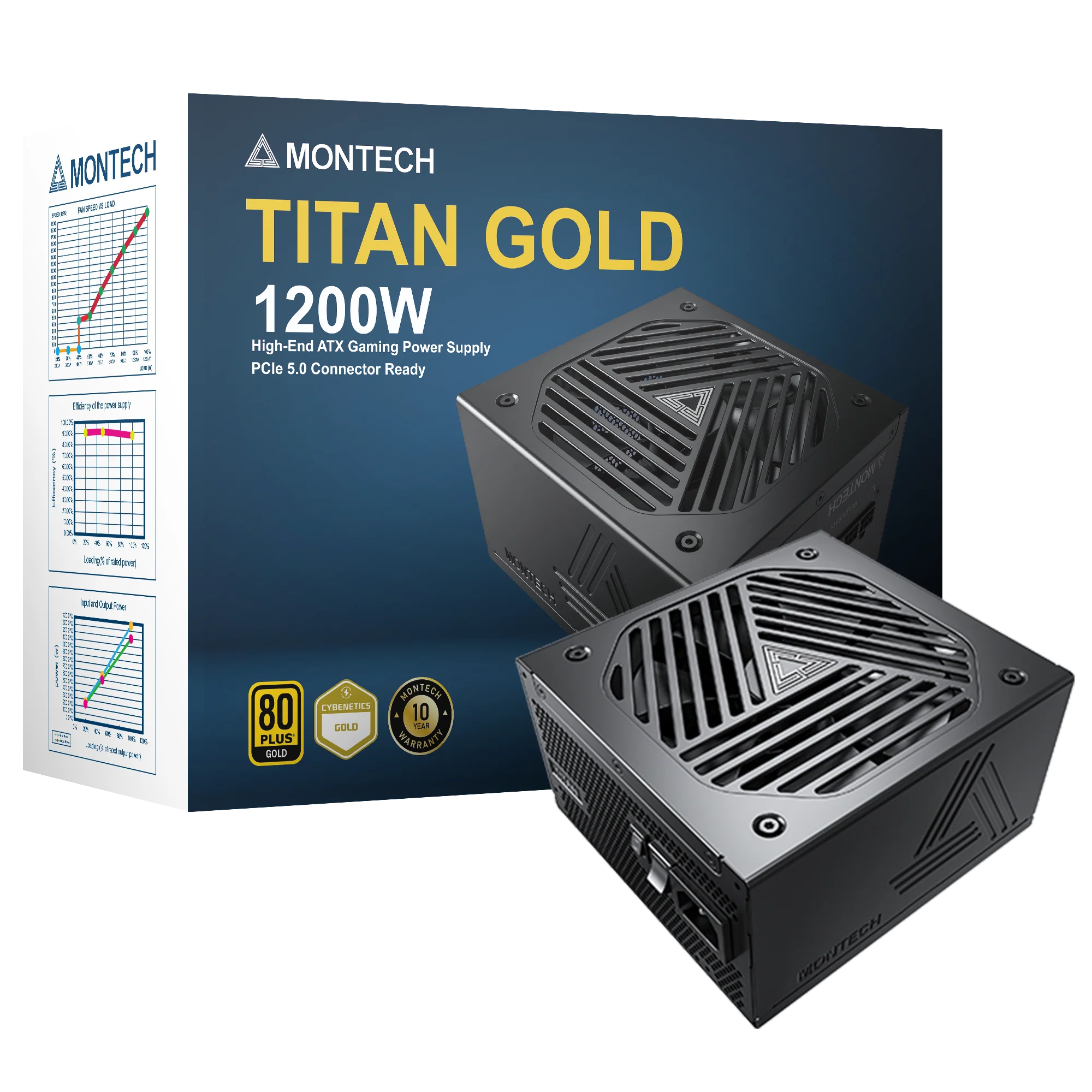 Montech Titan 1200W – Vollmodular. 80+ Gold & Cybenetics Gold. ATX 3.0. 12VHPWR-Anschluss