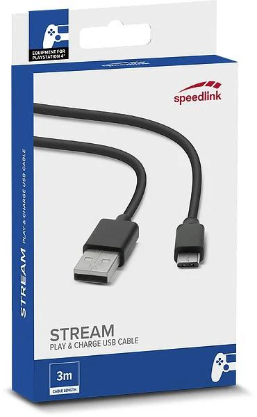 SpeedLink STREAM Play & Charge USB-Kabel – für PS4. schwarz