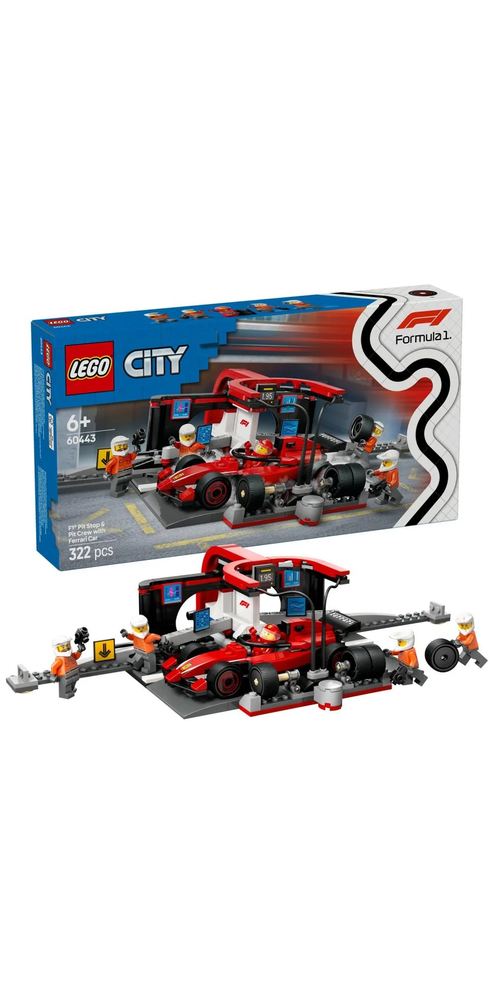 LEGO 60443 City F1 Pit Stop with Pit Crew and Ferrari Racer