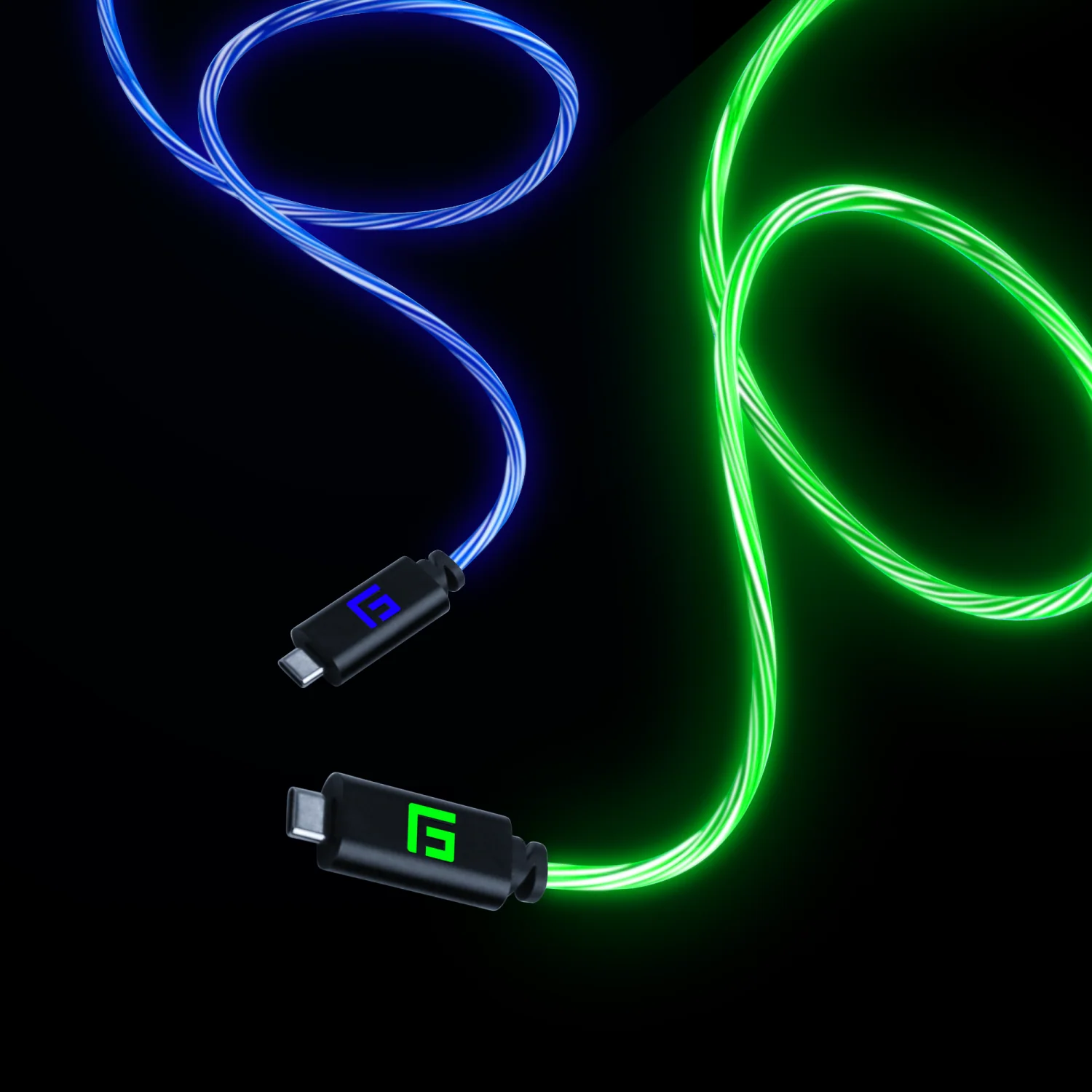 FLOATING GRIP 2X 1.5M USB-C/USB-C CABLE WITH LED LIGHT - BLUE AND GREEN