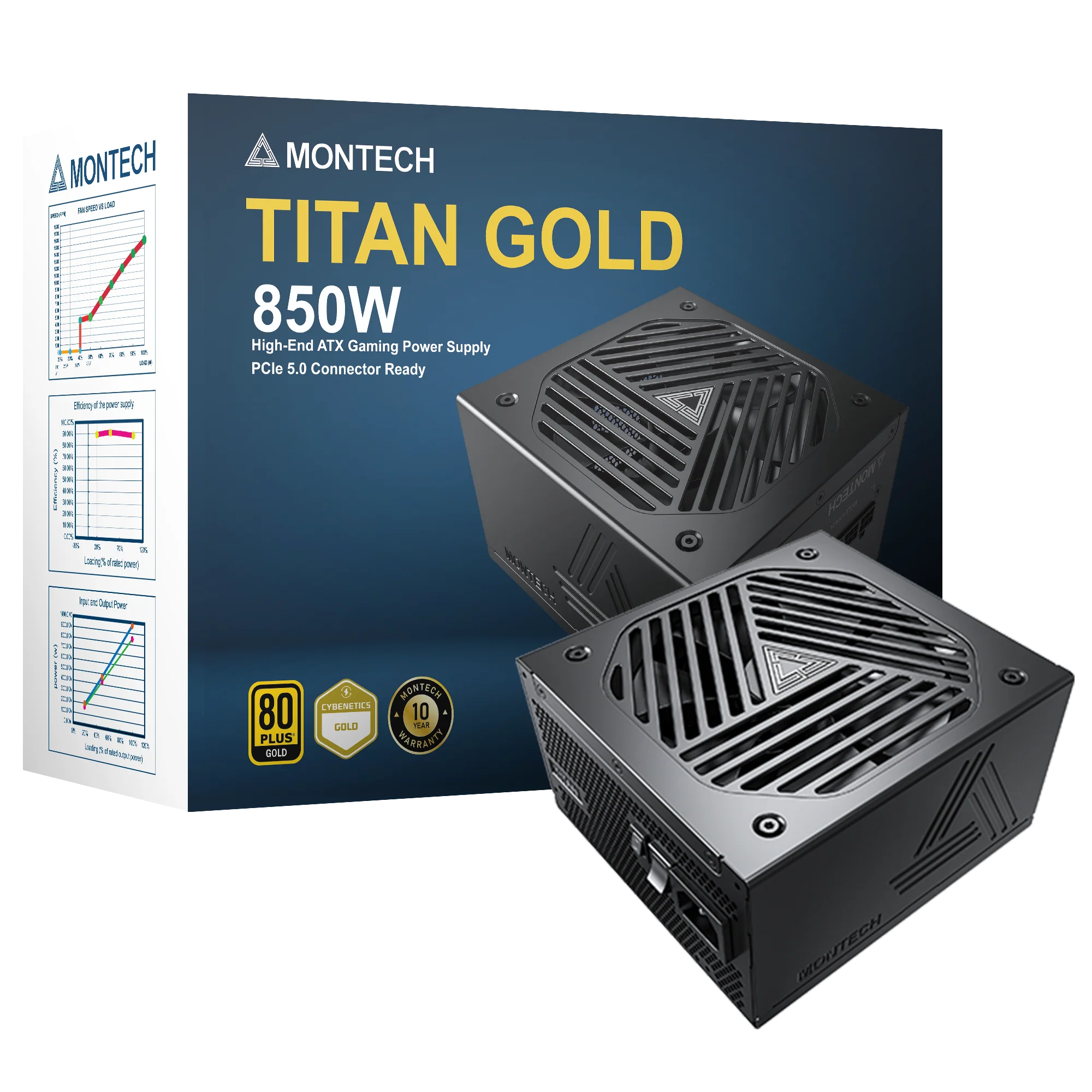 Montech Titan 850W – Vollmodular. 80+ Gold & Cybenetics Gold. ATX 3.0. 12VHPWR-Anschluss