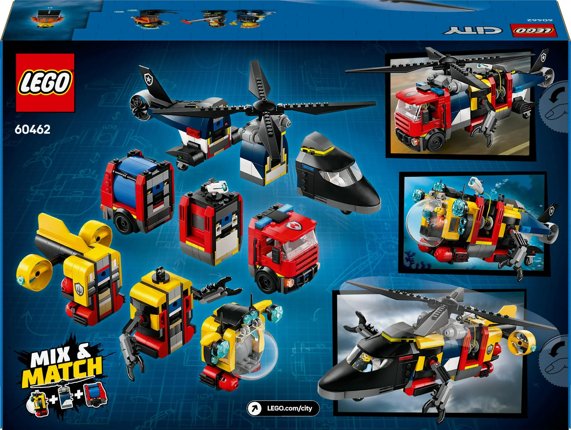 LEGO 60462 City Combination Set with Helicopter. Fire Truck and Submarine