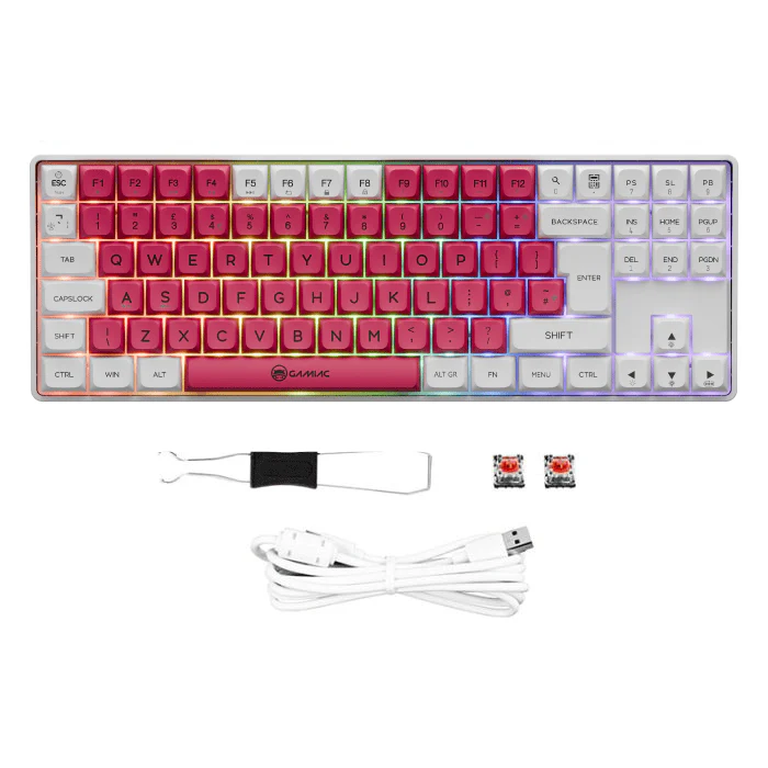 Gamiac TKL90G - Hvid/Rød - TKL Tastatur - Rød Switch