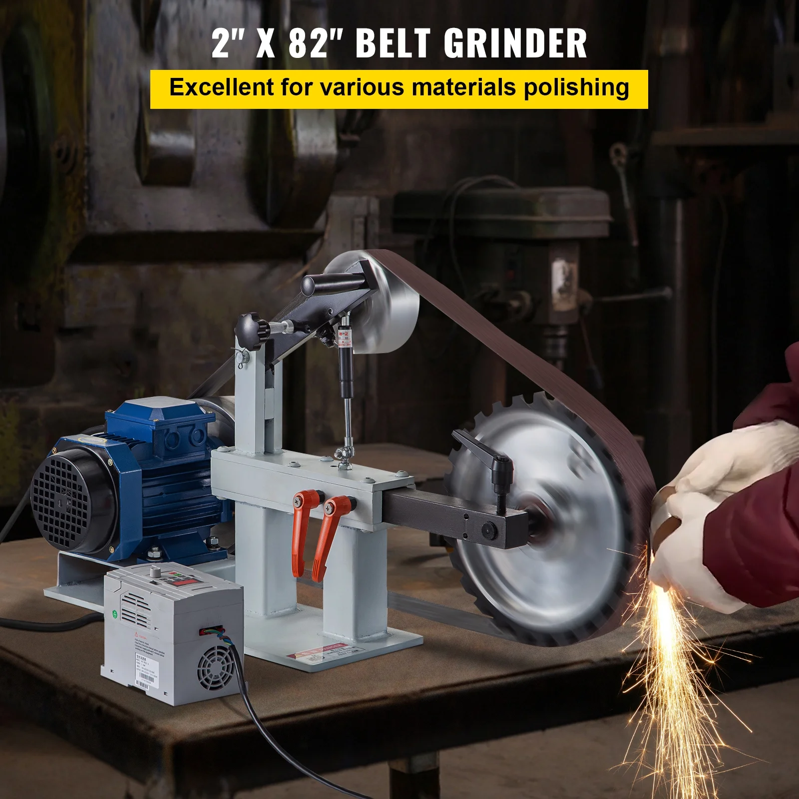 KFFKFF 1500W 2HP Metalworking Belt Sander Grinder, 2