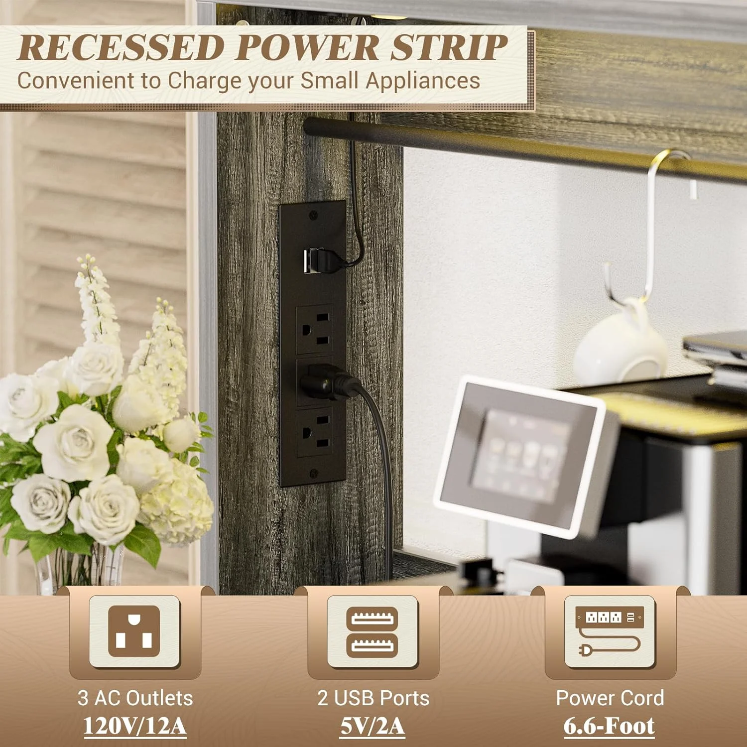 Homieasy Farmhouse Coffee Bar Cabinet with Charging Station, LED Lighting, Adjustable Shelves & Rustic Sliding Barn Door Design for Kitchen, Dining, or Living Room, Black Oak