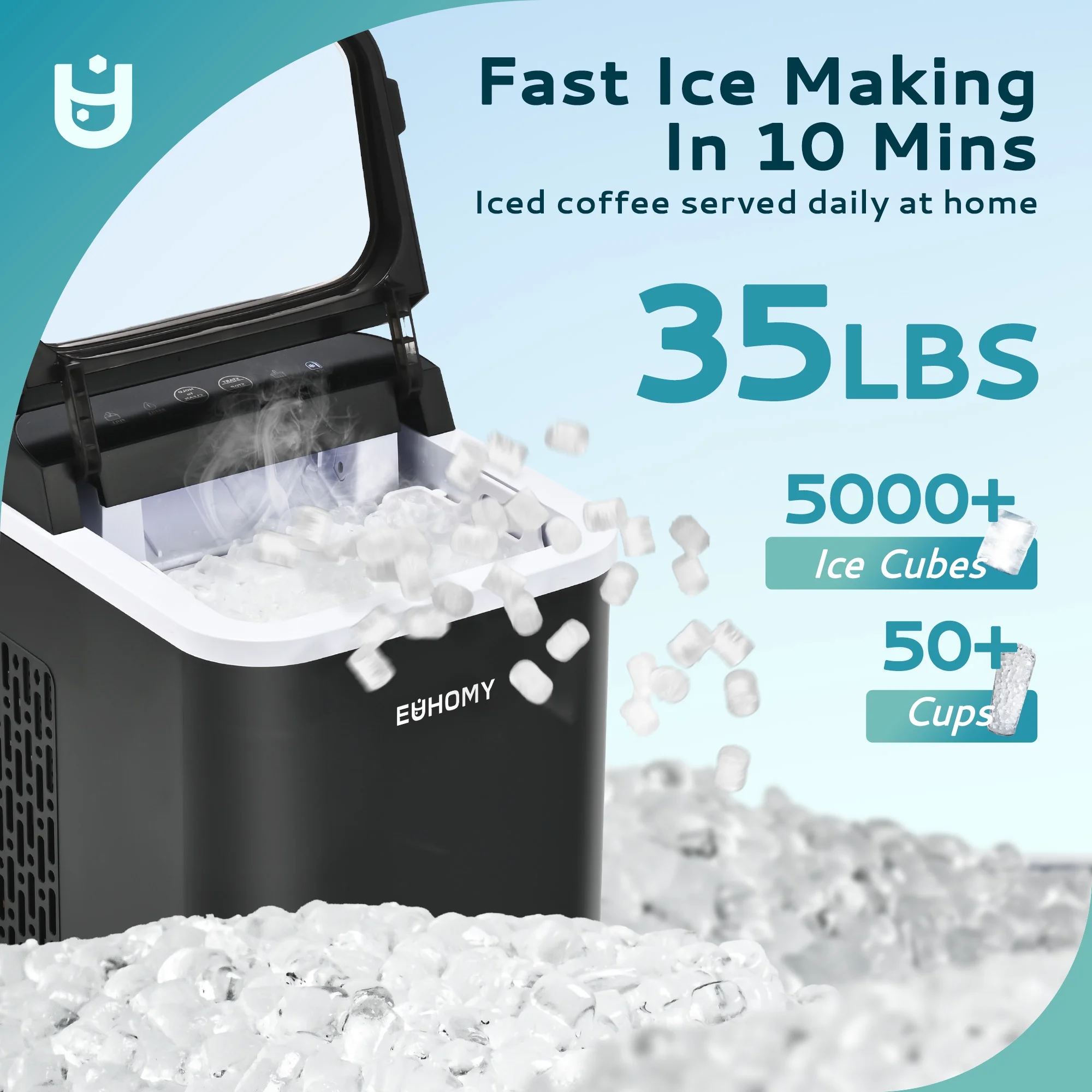 EUHOMY 35lbs/24H Nugget Ice Maker Countertop, Pebble Ice Maker Machine with Auto-Cleaning, Black