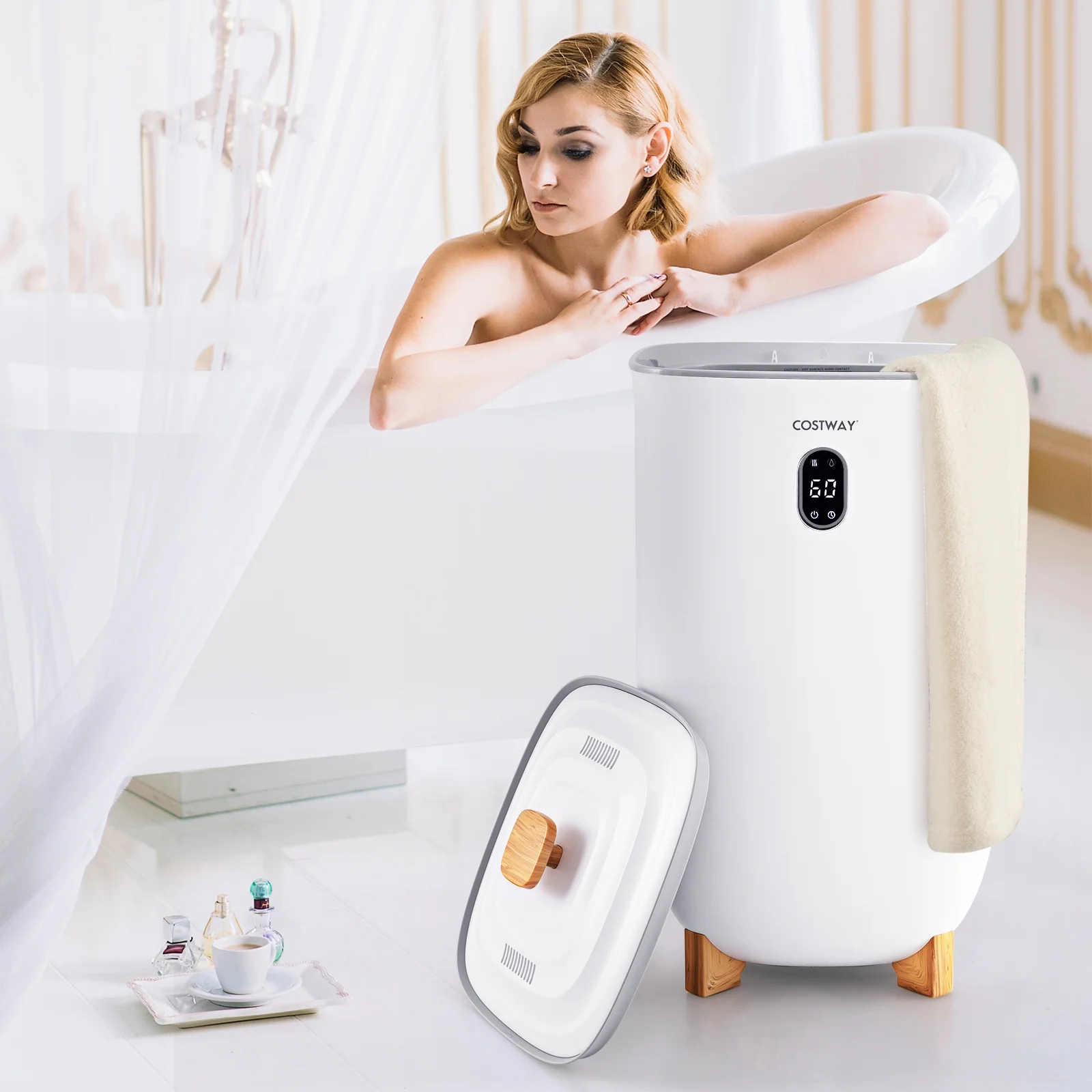 Cosytway 35L Large Towel Warmer Bucket Home Towel Warmer for Wet Tower White