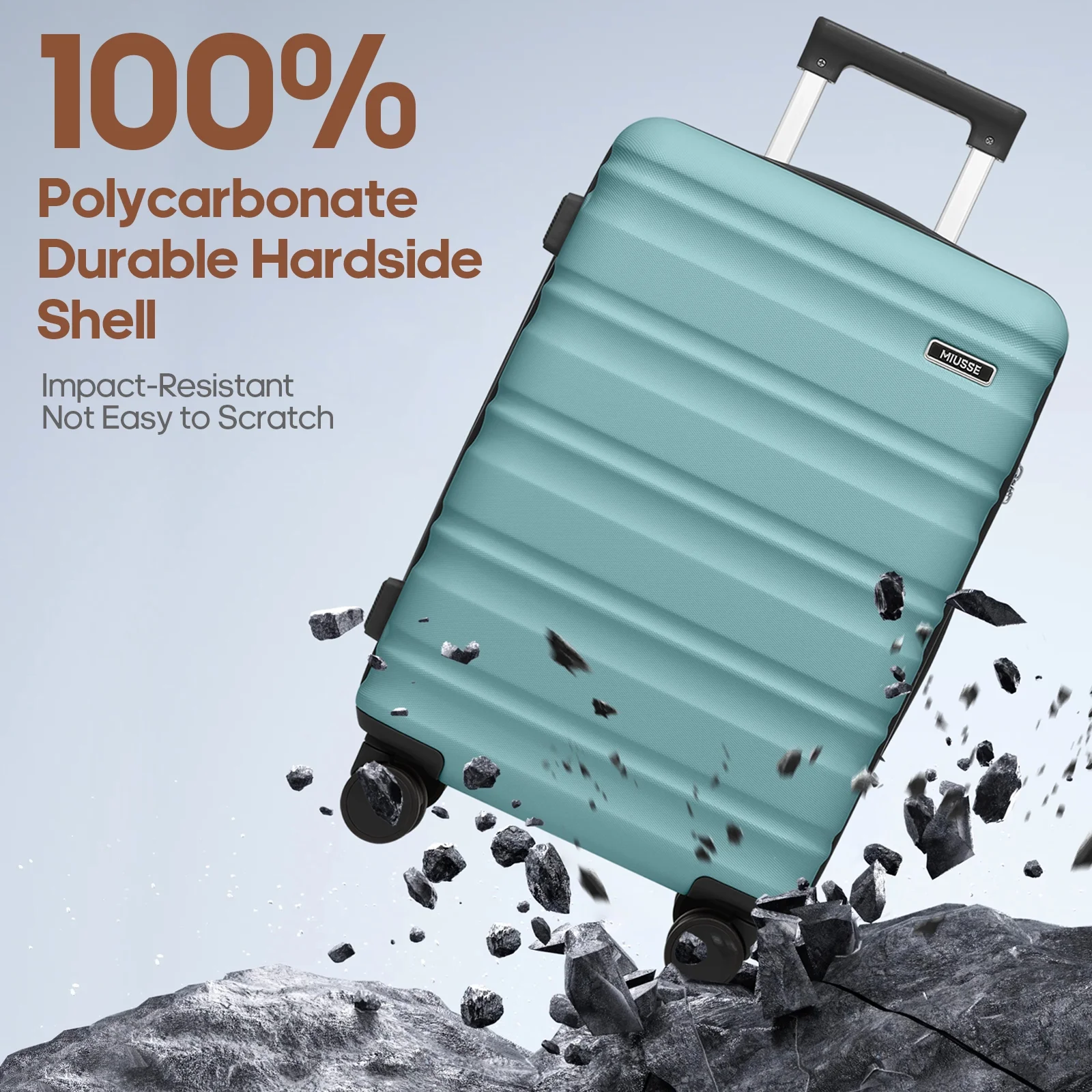 MIUSSE Luggage Sets 3 Piece, 20 Inch Carry On Luggage with Wheels, 100% PC Hardshell Suitcase with TSA Lock, Carry On Suitcases Airline Approved With Travel Backpack for Men Women