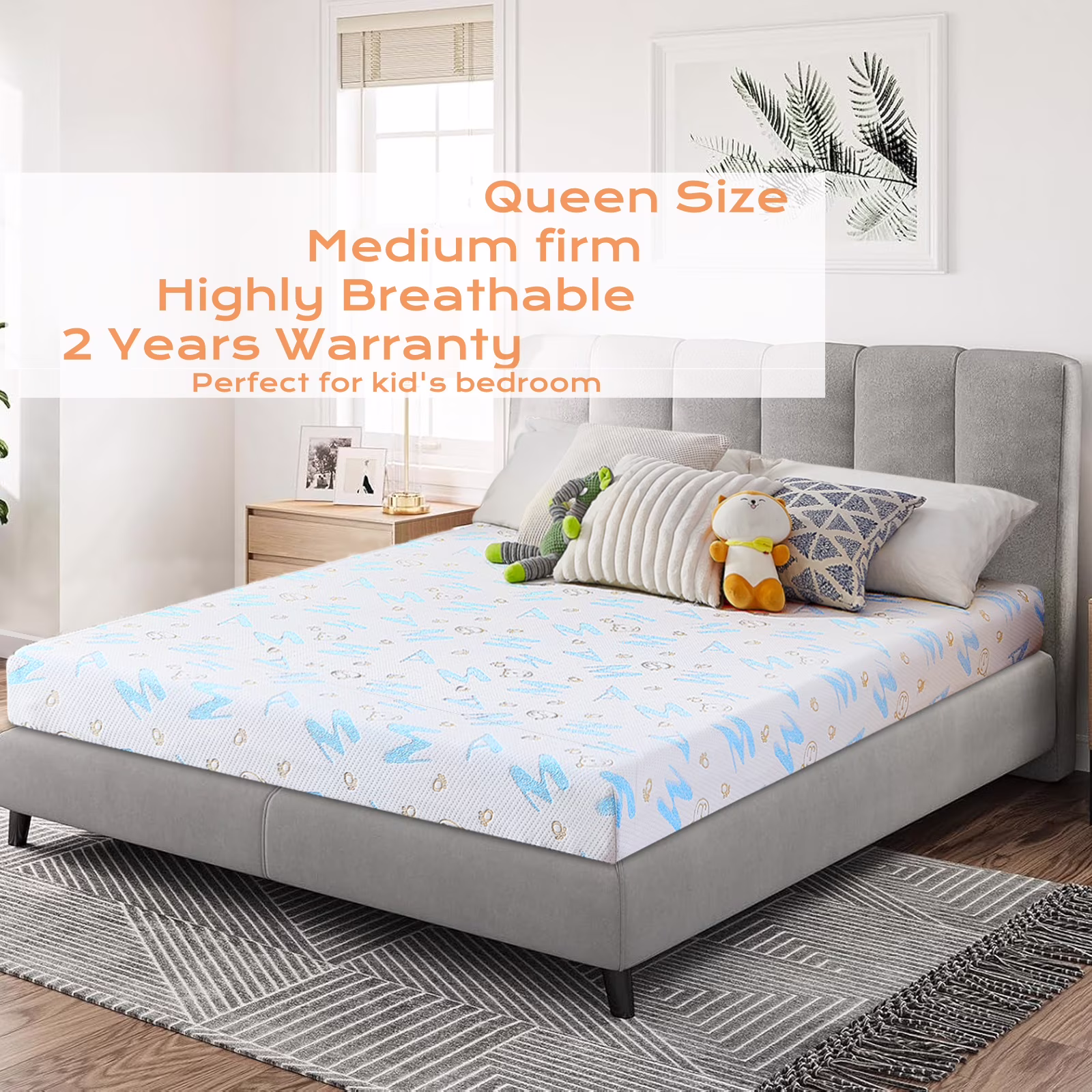 Gel Memory Foam Mattress, Twin, 6 Inch Alphabet Bed Mattress, Medium Firm Feel Mattress,Breathable & Cool Sleep Spine Pressure Relief Bed in a Box CertiPUR-US Certified