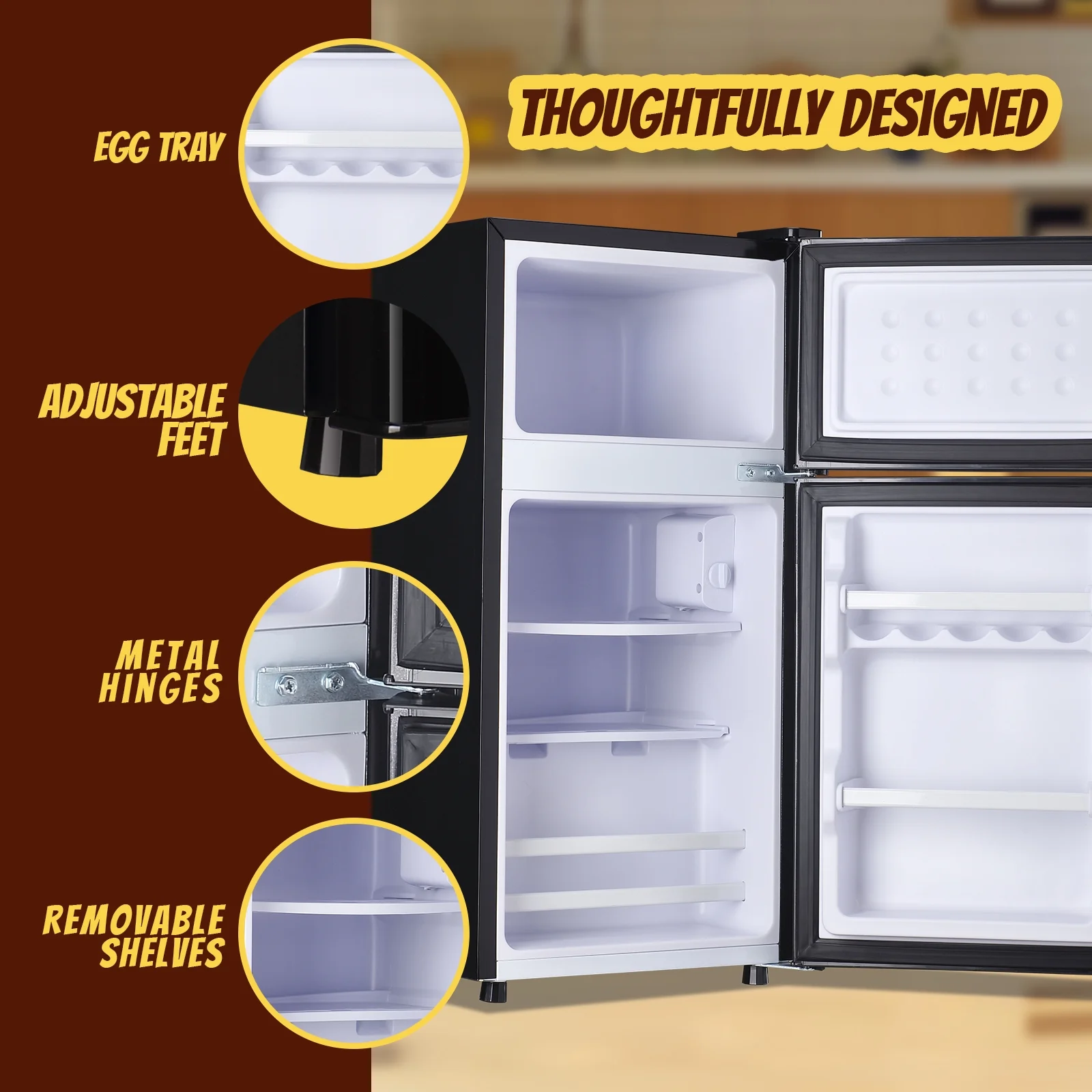 Tacool Small Mini Fridge with Top Freezer Compact Refrigerator Dual Door with Adjustable Thermostat Black for Home New