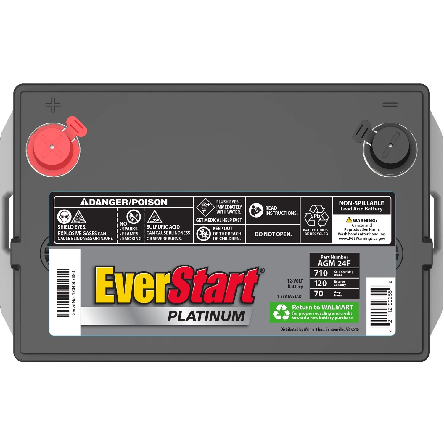 EverStart Platinum AGM Automotive Battery, Group Size 24F 12 Volt, 710 CCA