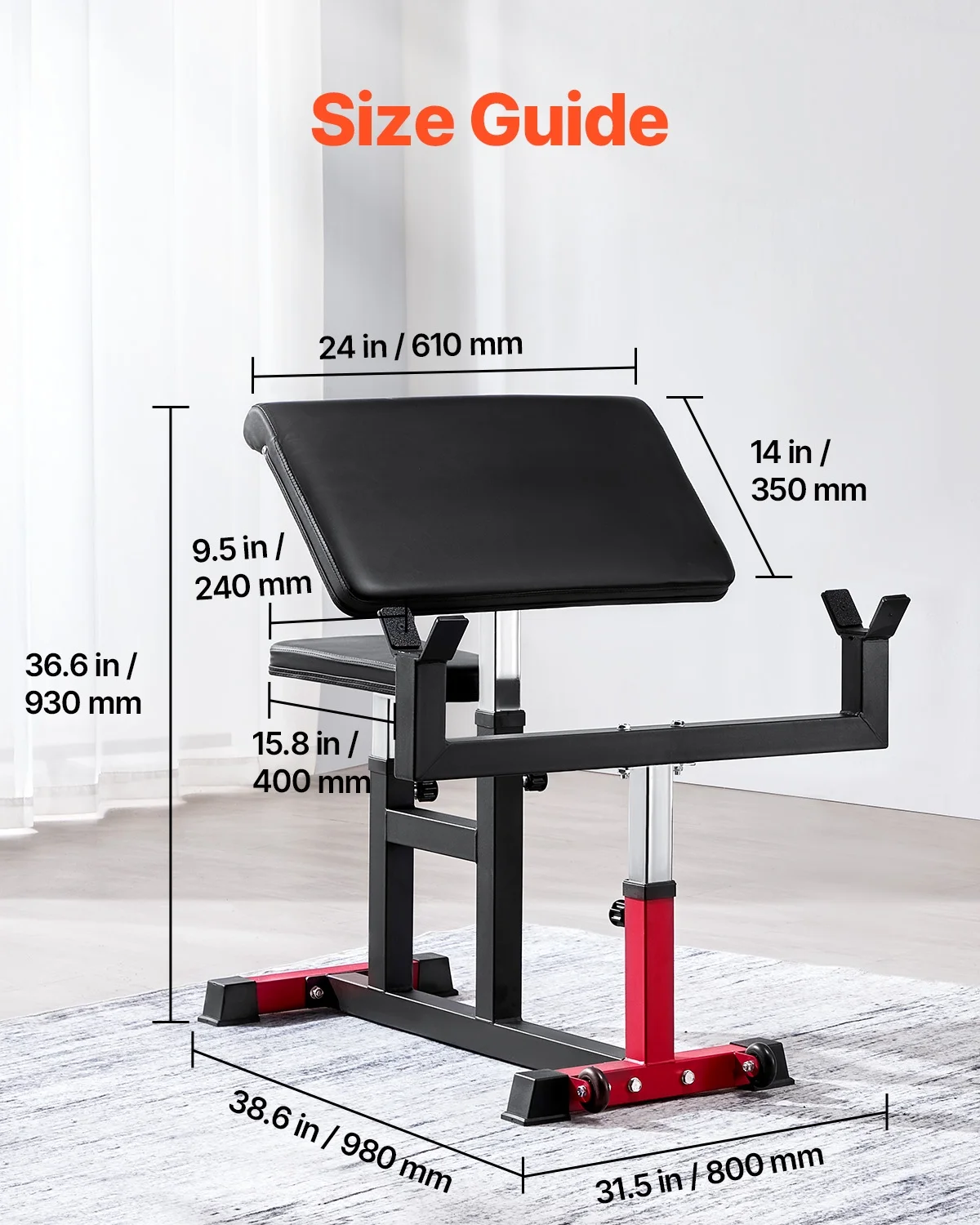 VEVOR Preacher Curl Bench, Strength Training Biceps Machine, Max load 440 LBS Home Gym Equipment, Seated Arm Isolated Barbell Dumbbell Bicep Station, Adjustable Weight Benches for Home Gym