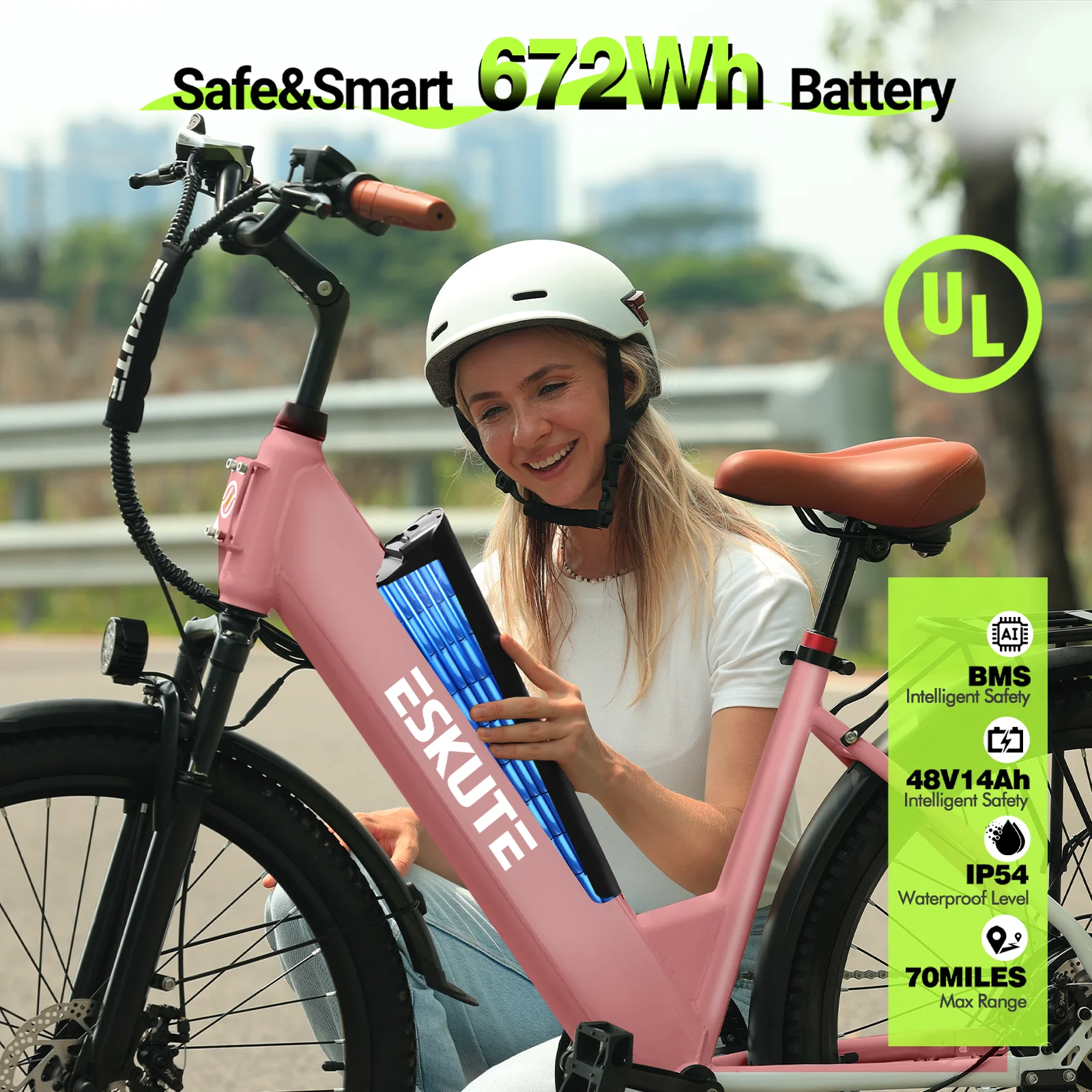 ESKUTE Pkin Electric Bike for Adults - Peak 1500W Brushless Motor, 19MPH, 500W Motor 48V14Ah Removable Battery, 26