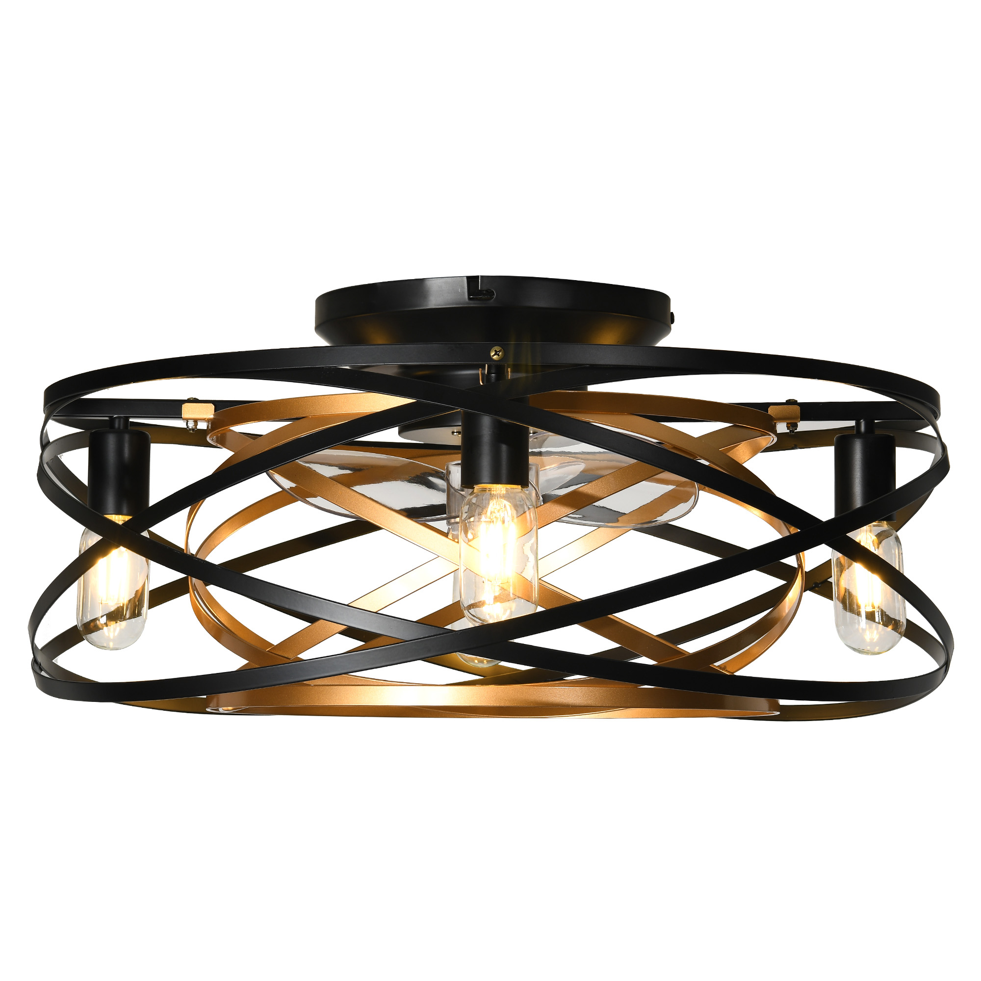 ModFusion 22-Inch Chandelier Crystal Fan Light, Quiet Air Motor, 6-Speed, Cage Design, Black & Gold