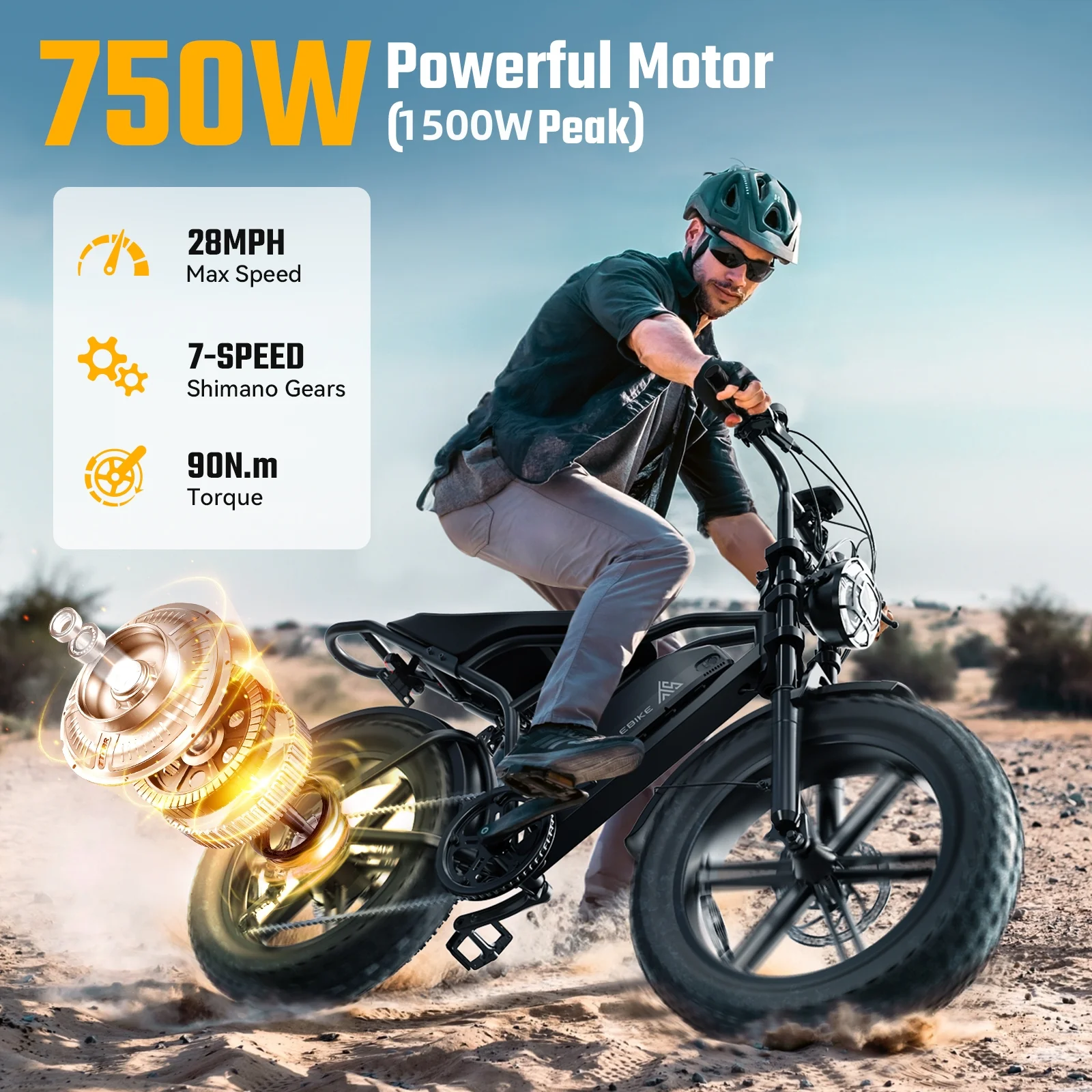 TST Electric Bike for Adults, 750W Peak 1500W Motor, 20