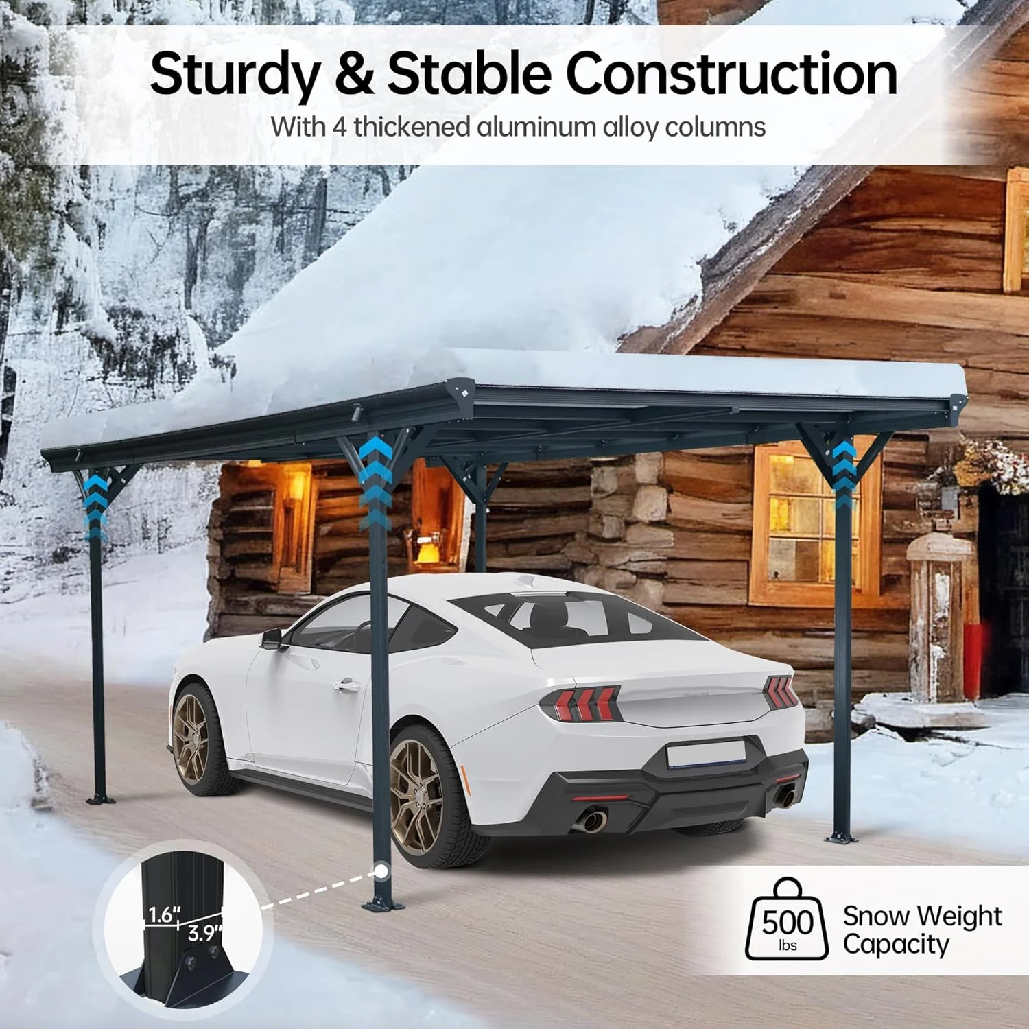 JINSEED 10 x 16ft Metal Carport with Heavy Duty Metal Frame & Pitched-Roof Polycarbonate Panel Canopy, Multi-Purpose Shelter for Car, Truck, SUV, Tractor, and Boat,Gray