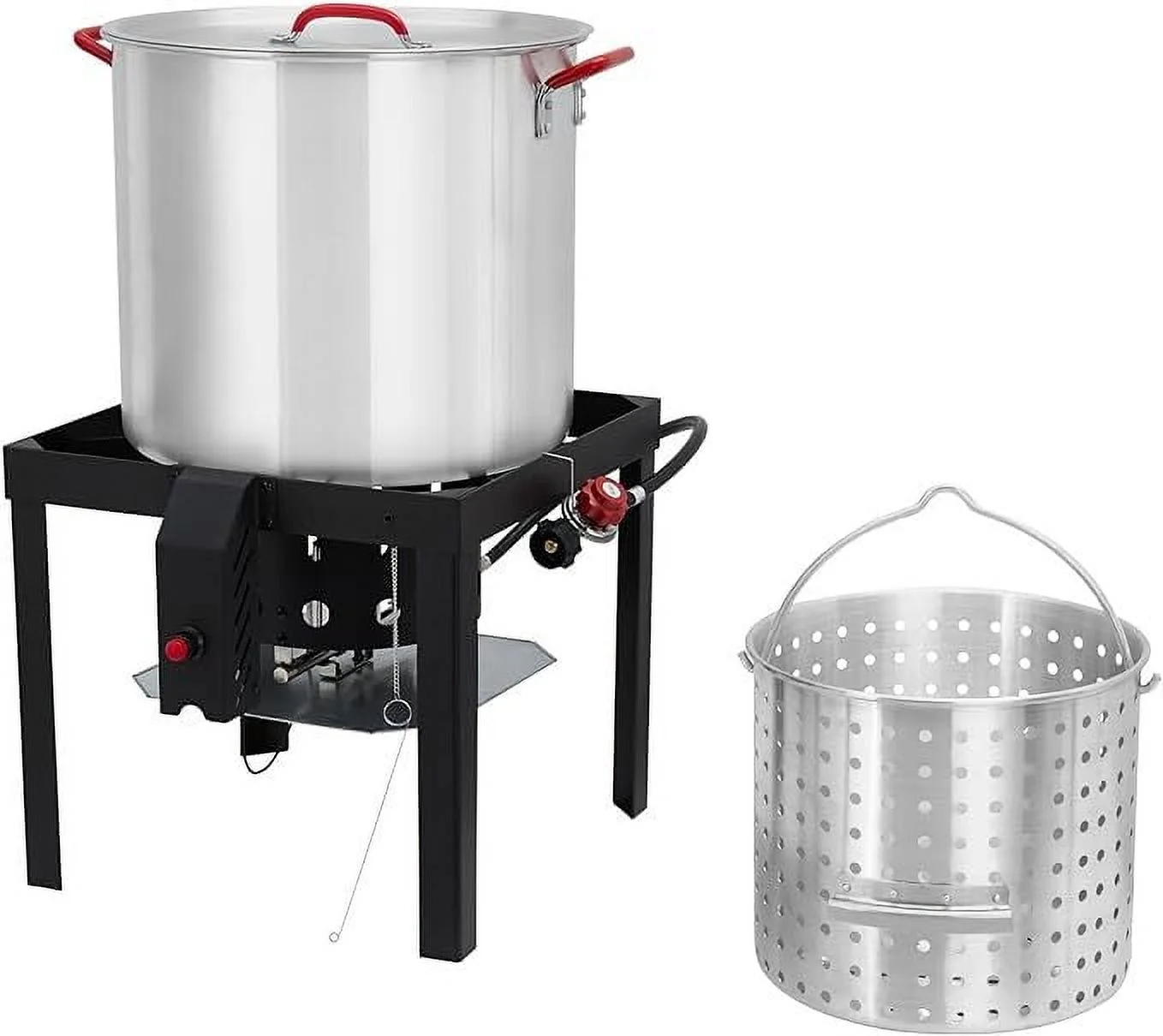 FOLDLIFE 80 Qt Seafood Boil Pot, Aluminum Crawfish Boiler with Steam/Boil Basket & Strainer, 0-10 PSI Regulator
