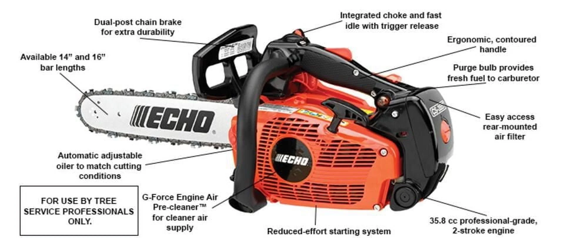 Echo 14 inch 35.8cc 2-Stroke Gas Powered Top Handle Chainsaw