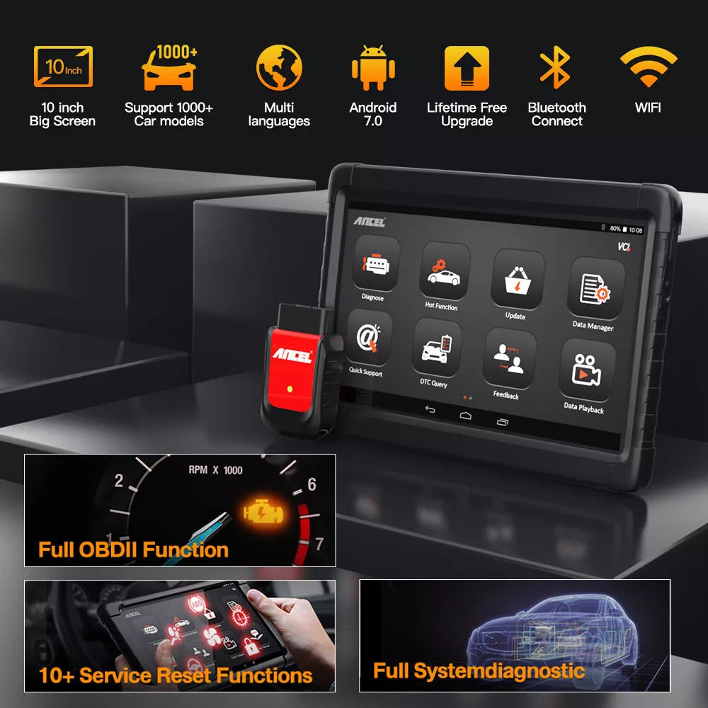 Ancel X6 Wireless OBD2 Diagnostic Scan Tool All System OBD2 Scanner Automative ABS Oil EPB BMS SAS IMMO TPS TPMS Injector Coding DPF 10 Service Tool Car Code Reader 10inch Tablet 2 Years Free Update