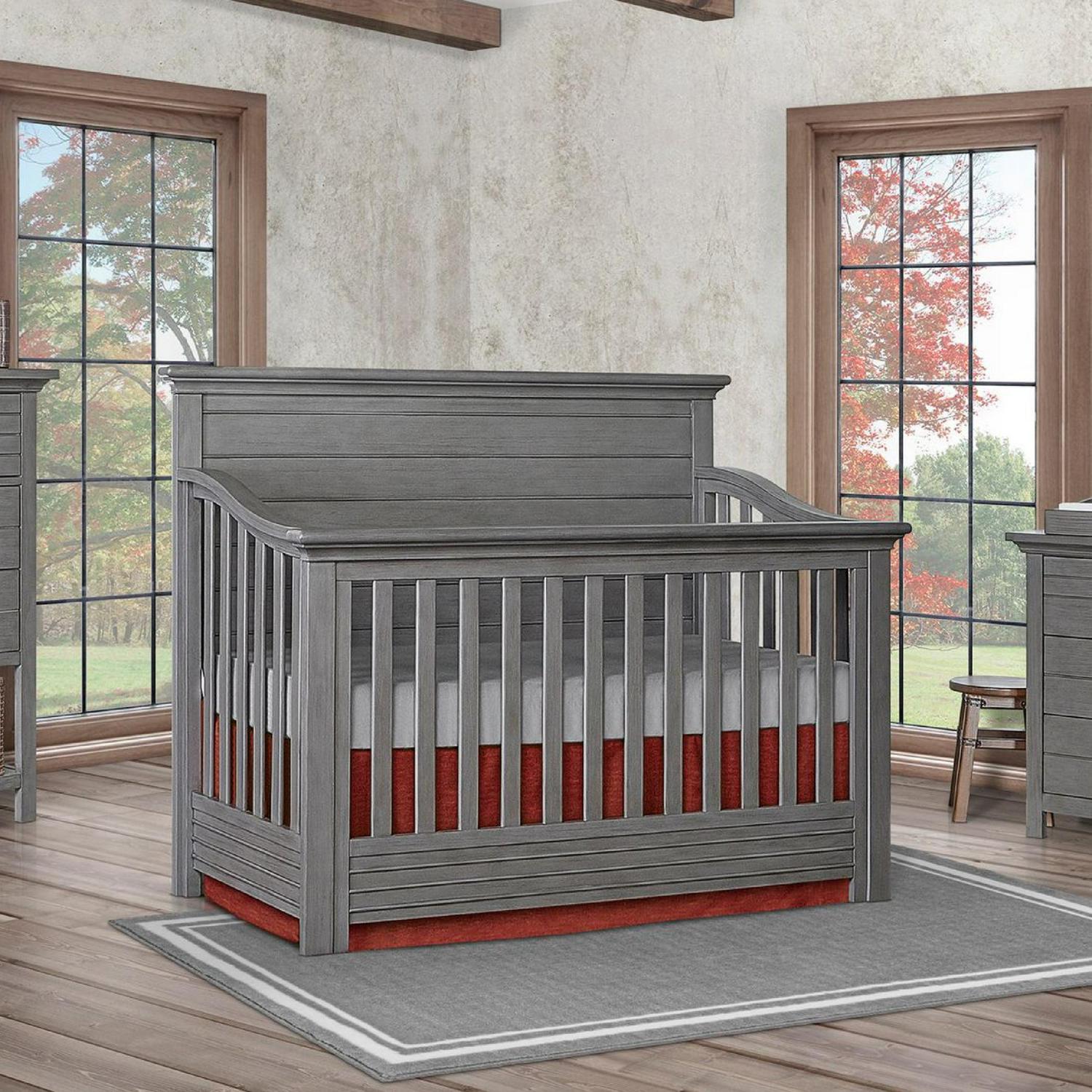 evolur Waverly 5-in-1 Full Panel Convertible Crib. Rustic Grey