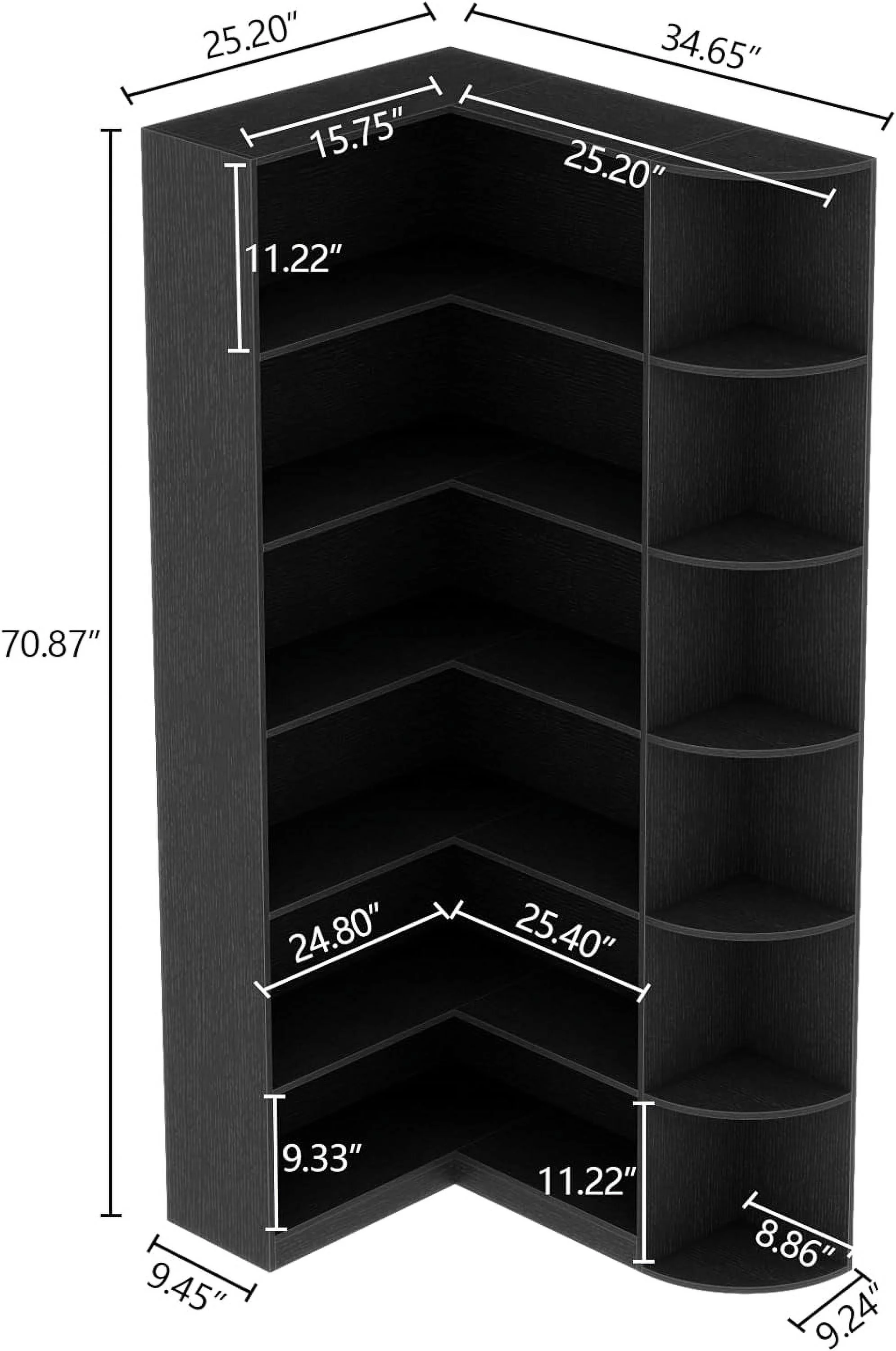 Loomie Bookshelves, 6 Tiers Shelf Large Tall Corner Etagere Bookcase with Full Baffle, L-Shaped Modern Storage Display Industrial Book Shelf for Bedroom, Home Office, Living Room & Kitchen