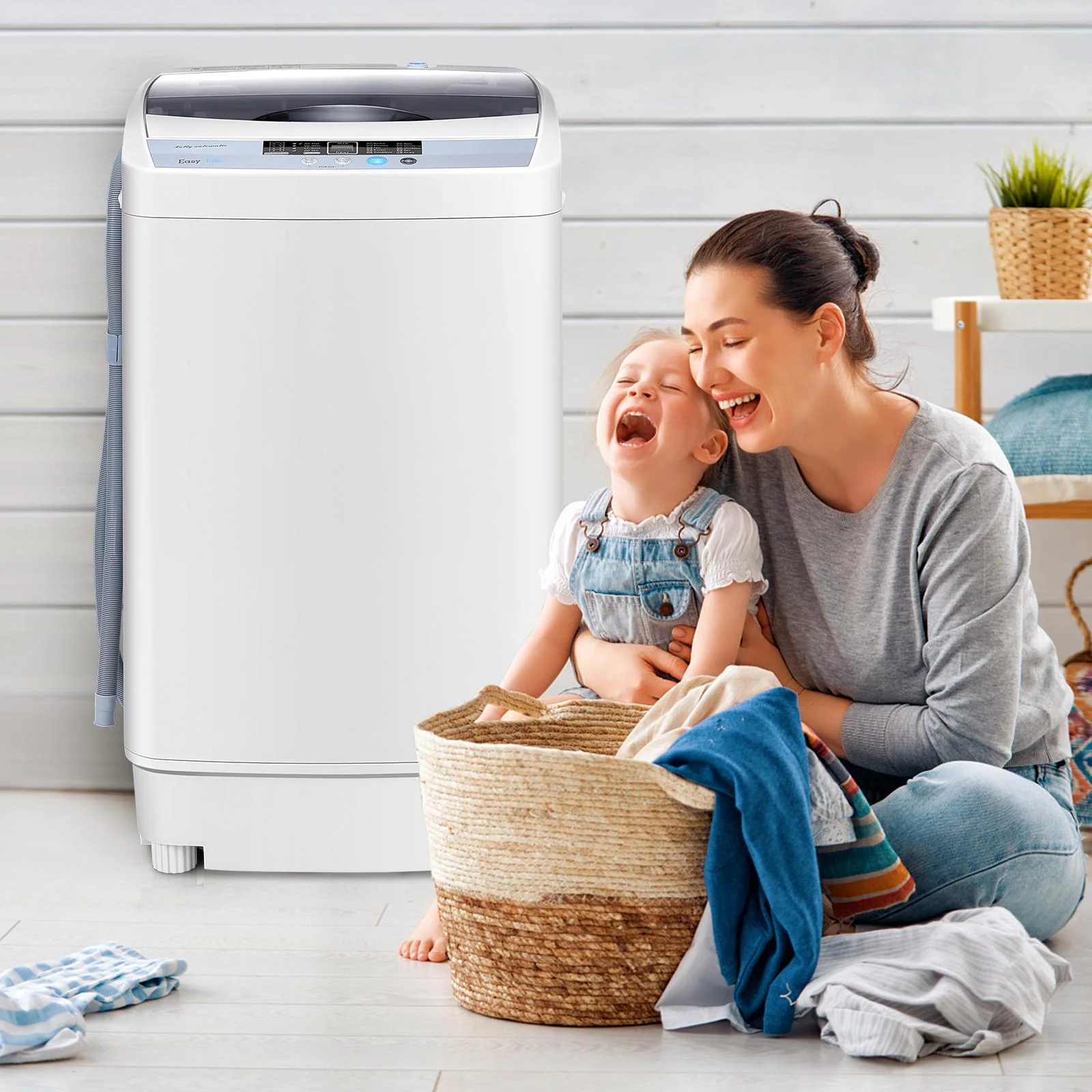 Giantex Full-Automatic Washing Machine, 1.34 Cu.ft Compact Washer w/10 Programs, 8 Water Levels & LED Panel, 9.92 Lbs Capacity Portable Cloth Washer and Spinner w/Drain Pump