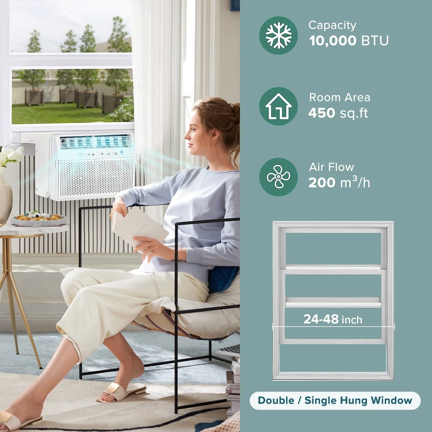 KISSAIR 10,000 BTU U Shaped Window Air Conditioner with Remove Control , for Room AC Unit 6 Modes &3 Fan Modes , Cools up to 450 Sq. Ft