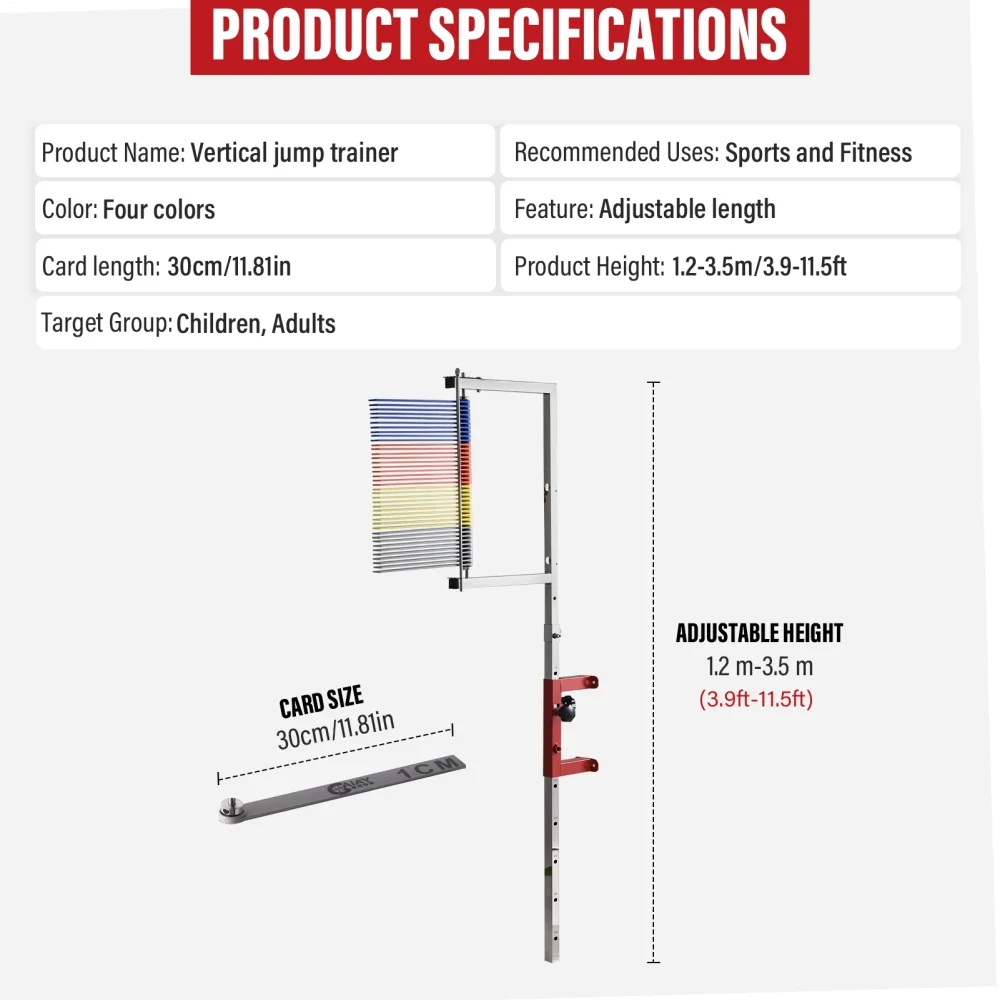 Vertical Jump Tester | Vertical Jump Measurement Tool | 3.9-11.5Ft Adjustable Vertical Jump Trainer | Wall Mounted Jump Height Measurement Pole | Basketball for Adults & Teenagers Training