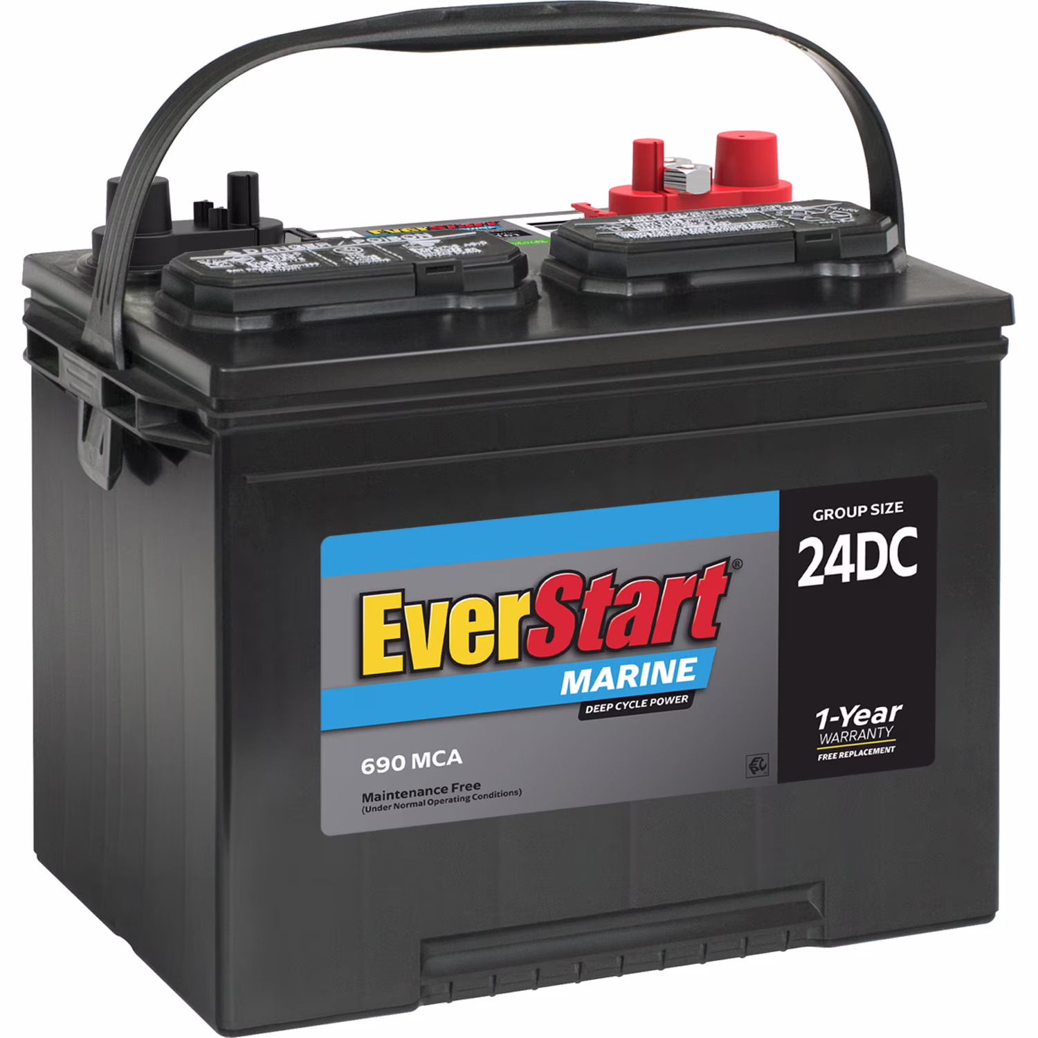 EverStart Lead Acid Marine & RV Deep Cycle Battery, Group Size 24DC 12 Volt, 690 MCA*