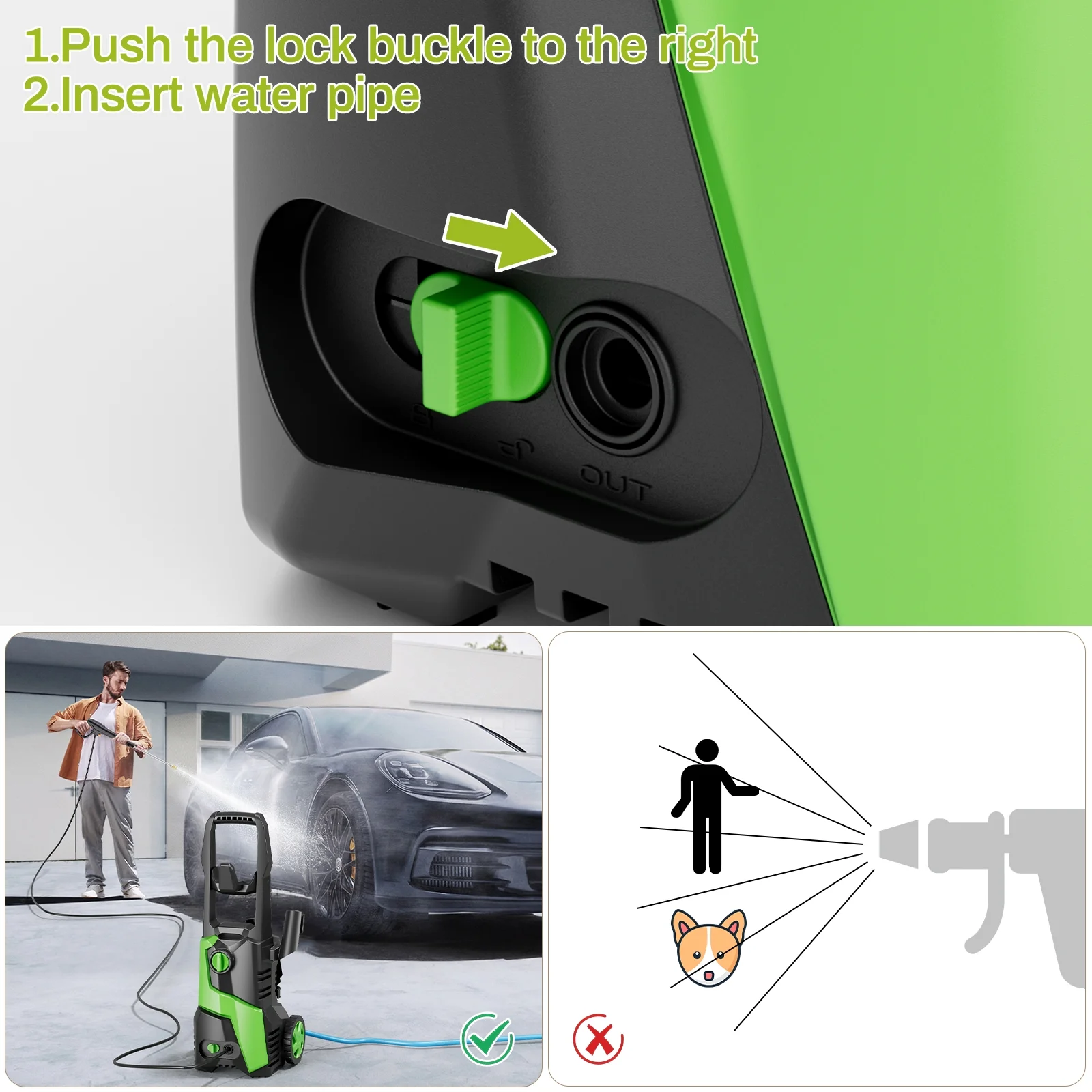 Pirecart Electric Pressure Washer, 2700 PSI 1.7 GPM Power Washer with 4 Quick Connect Nozzles & Foam Cannon for Cars, Fences, Bicycle