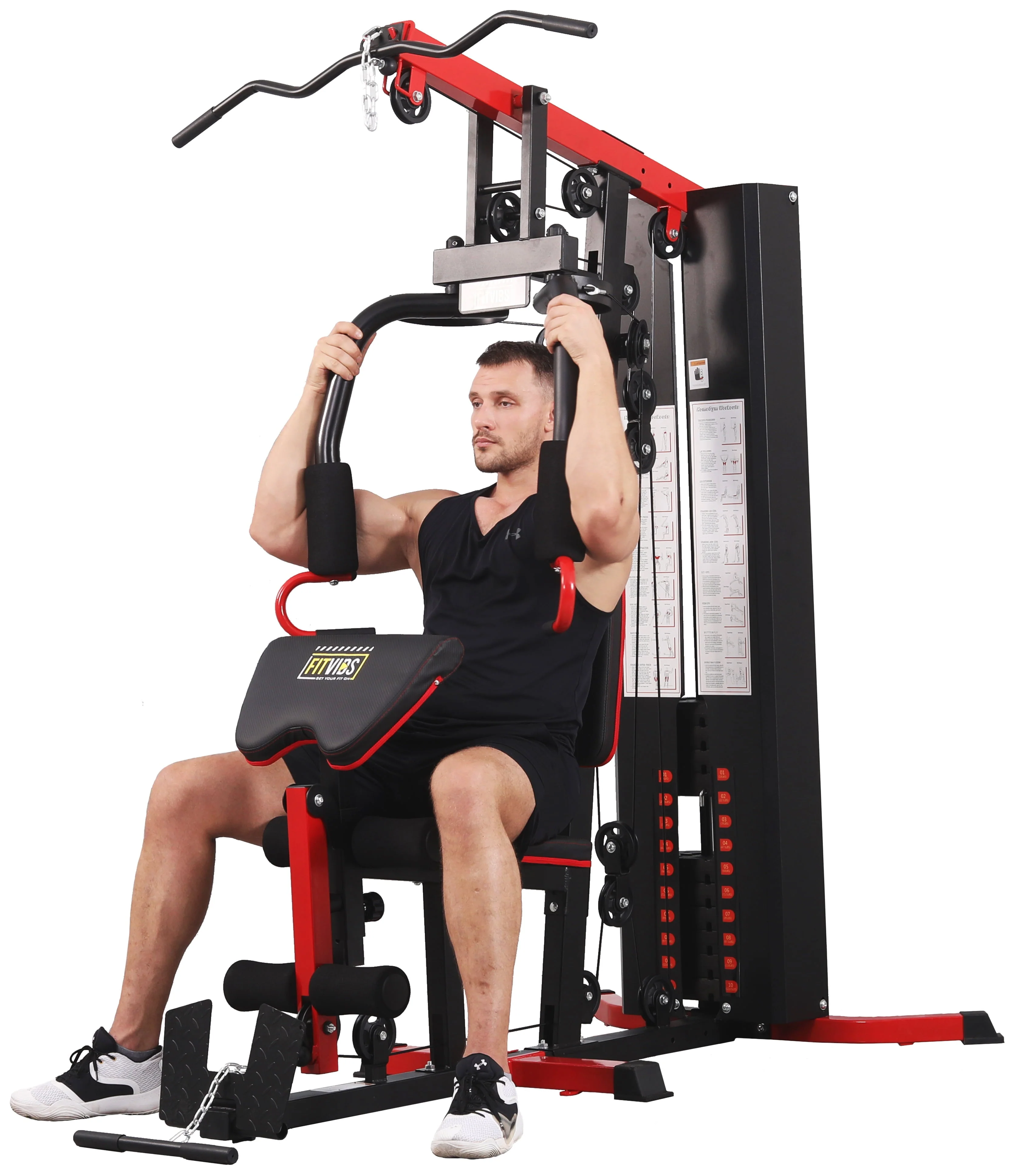 Fitvids LX750 Home Gym System Workout Station with 330 Lbs of Resistance, 122.5 Lbs Weight Stack, One Station, Comes with Installation Instruction Video, Ships in 5 Boxes