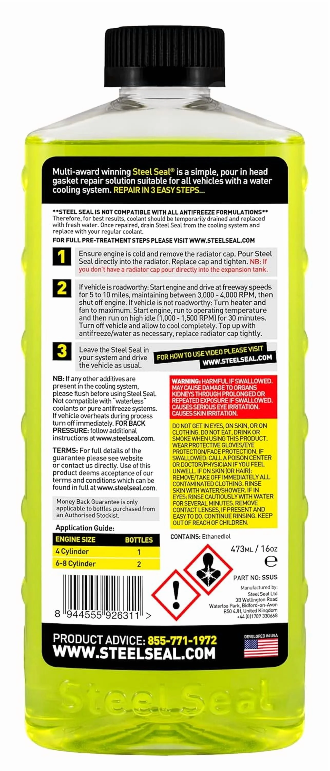 Steel Seal Blown Head Gasket Fix Repair Sealer for 4 Cylinder Engines