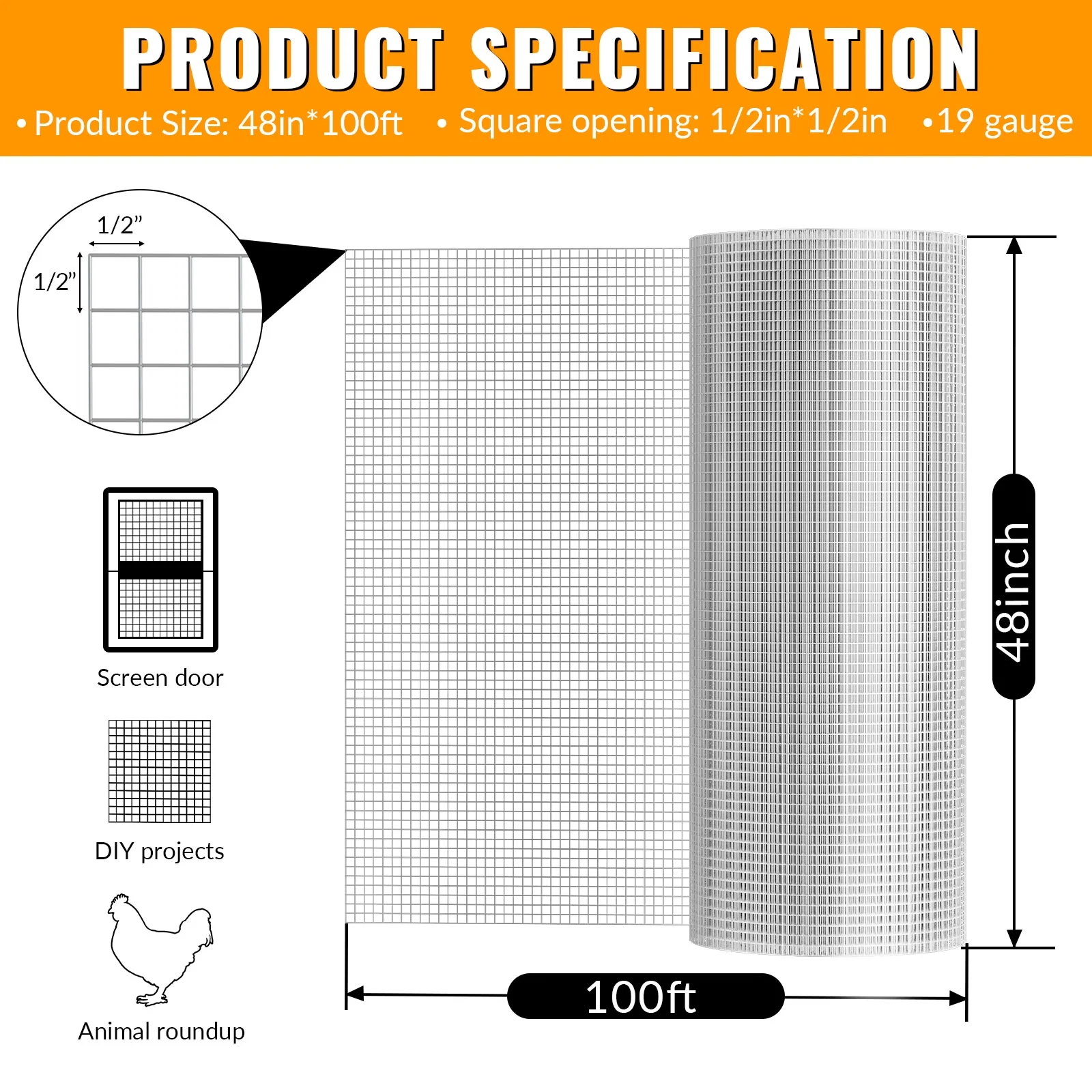 DWALE 48inx100ft 19 Gauge Heavy Duty Galvanized Wire Fence