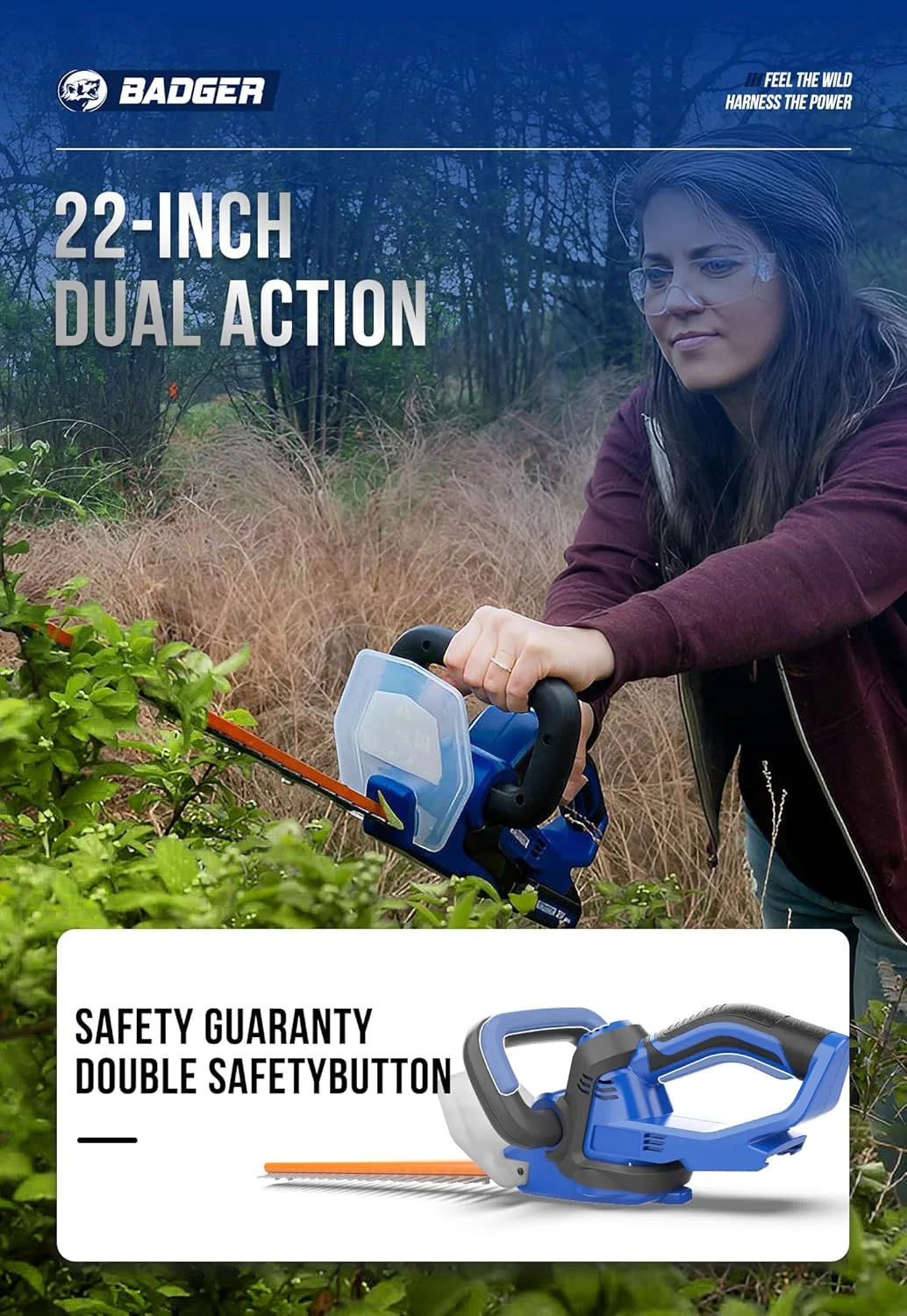 WILD BADGER POWER 20V Hedge Trimmer Upgrated, 22