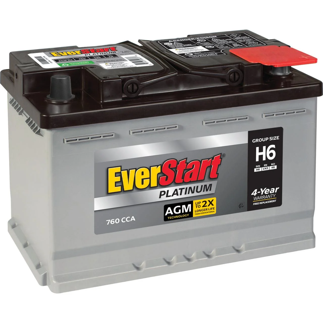 EverStart Platinum AGM Automotive Battery, Group H6 / LN3 / 48 12 Volt, 760 CCA with Top Post Epoxy Coated Battery Terminals