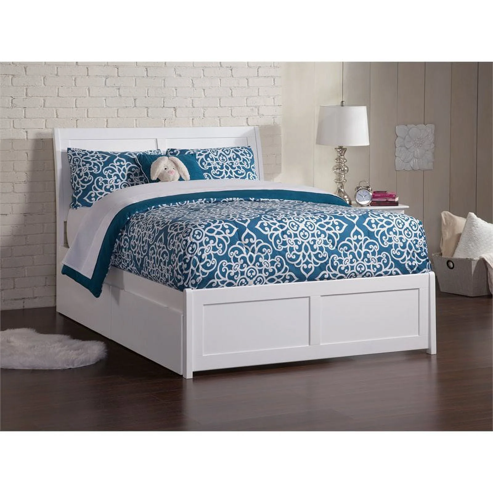 Pemberly Row Traditional Solid Wood Full Storage Platform Bed in White