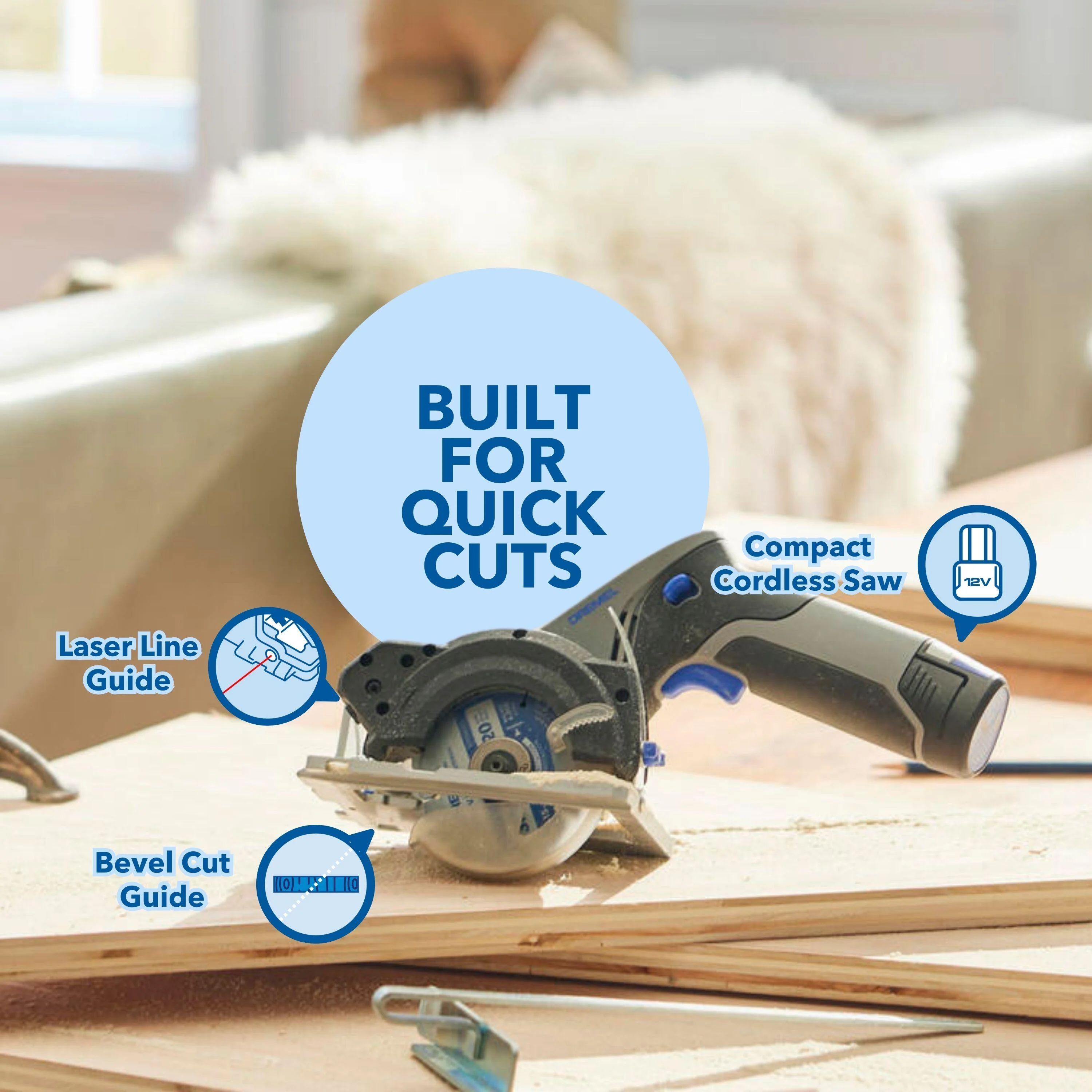 Dremel Blueprint 12V Compact Circular Saw with Integrated Laser Guide, 2Ah Li-Ion Battery and 3 3/8