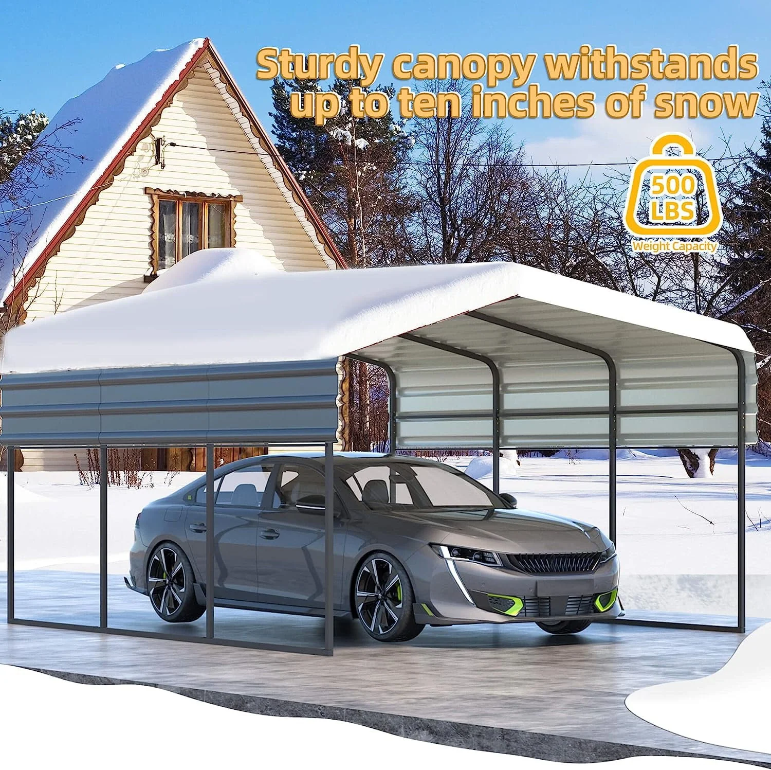 Hommow  12 x 20 ft Carport with Galvanized Steel Roof, Multi-Use Shelter, Sturdy Metal Carport for Cars, Boats, and Tractors