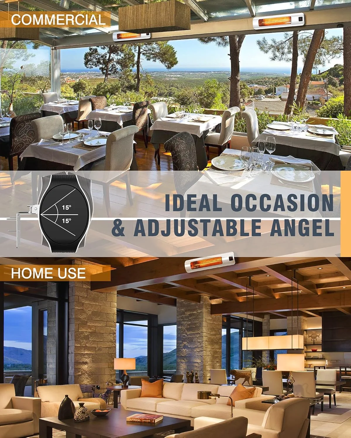 Nordic Hygge 1500W Electric Patio Heater with Remote Control and Timer, IP65, Wall Mounted, Silver